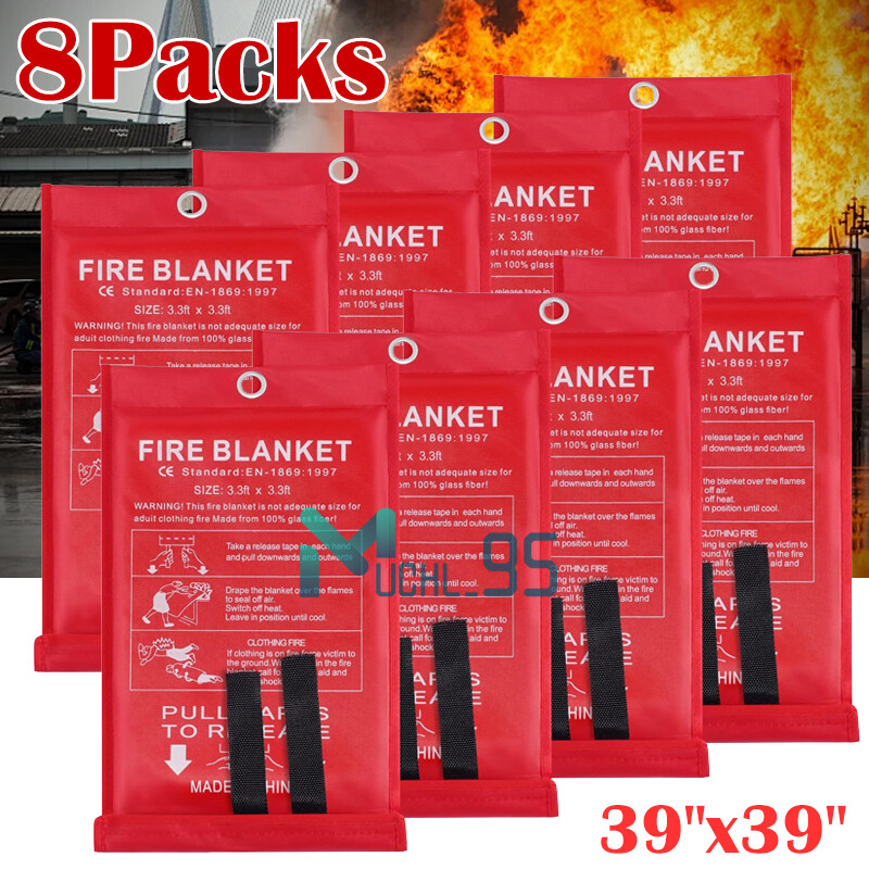 8X Large Fire Blanket Fiberglass Prepared Emergency 39”x39” Retardant Blankets