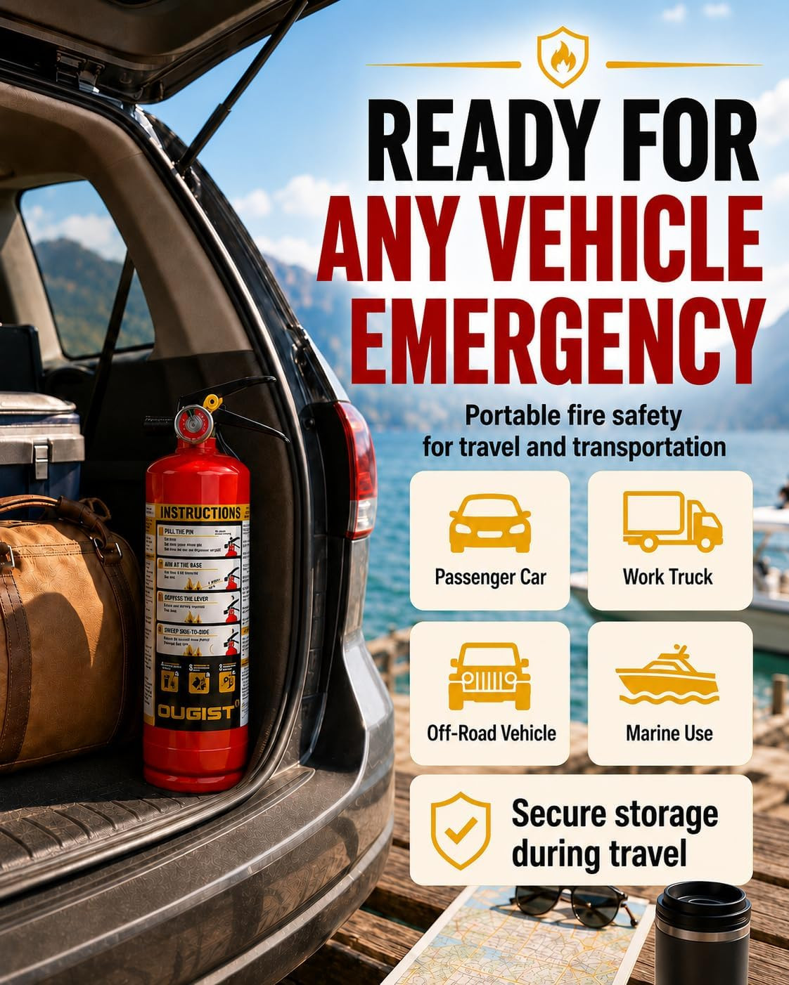 Ougist Essential Fire Extinguisher for Home, 1-A:10-B:C, DRY1L, 1 Pack | Residen