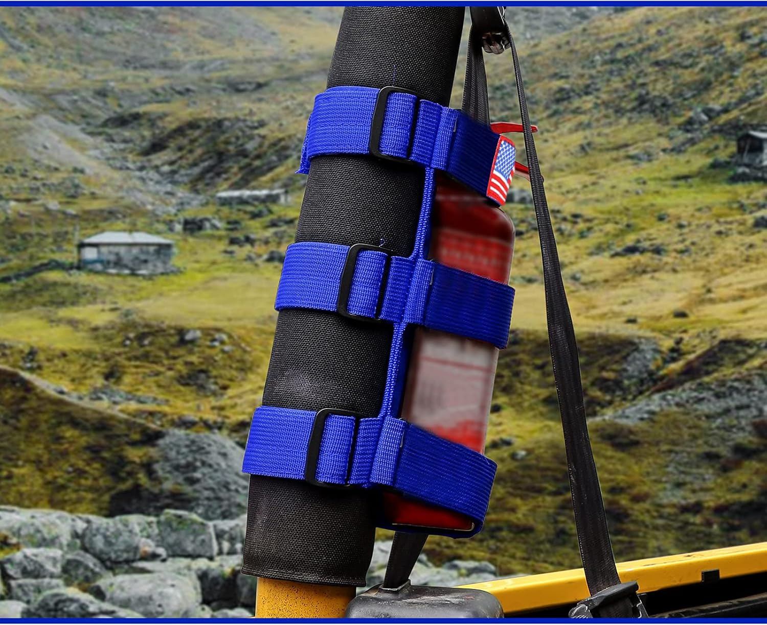Adjustable Roll Bar Fire Extinguisher Mount Usa Flag Pattern, Blue