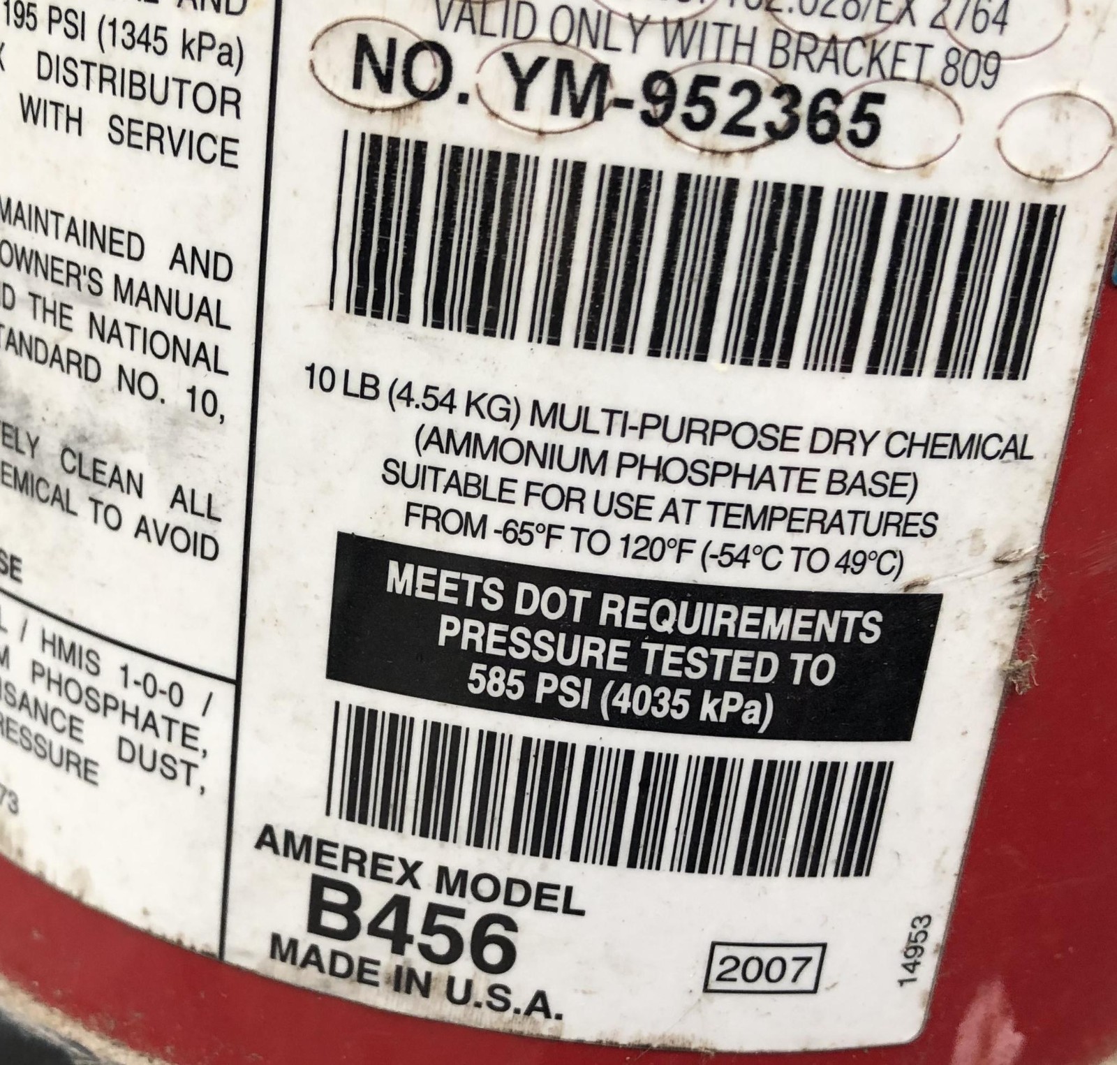 Dry Chemical 10lb Fire Extinguisher Amerex B456