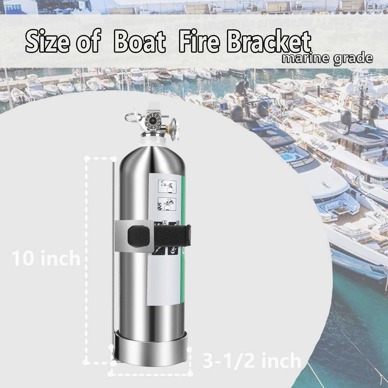 Silver 304 Stainless Steel Boat Marine Fire Extinguisher Mount Bracket Strap