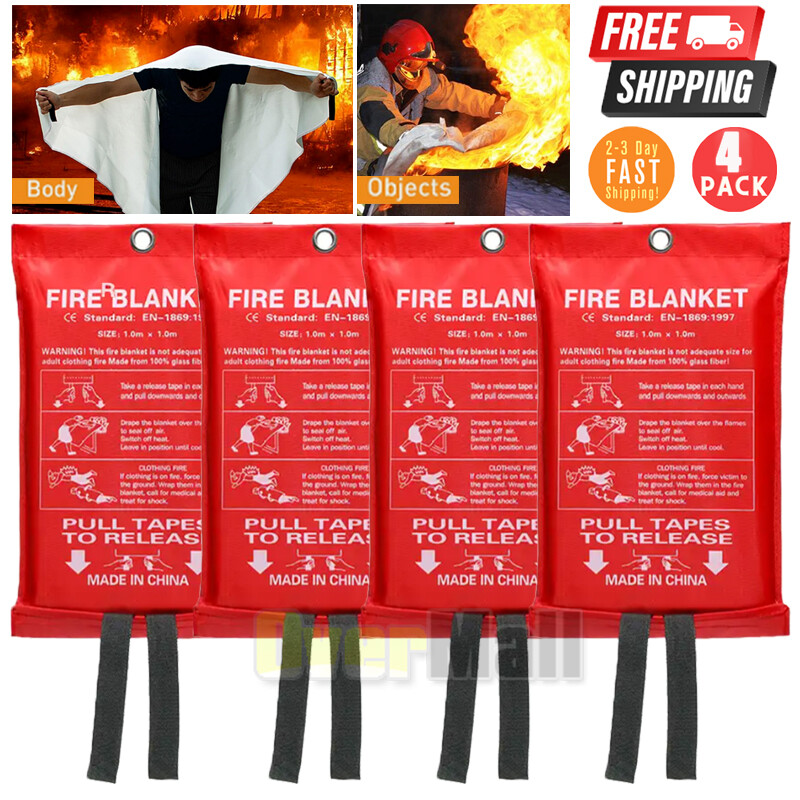 4x FIRE BLANKET Fiberglass Emergency Home Retardant Prepared 59”x59”,1.5mx1.5m