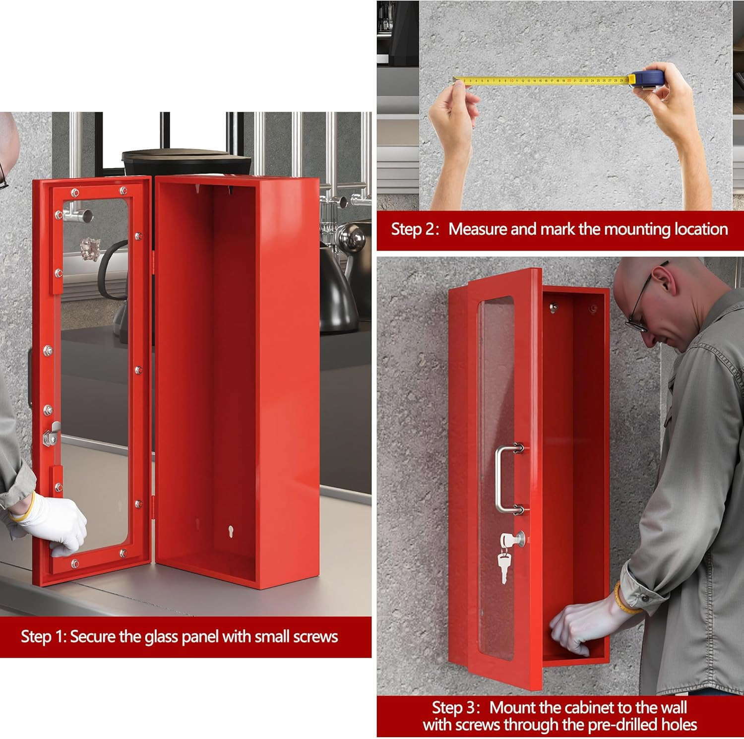 Wall Mount Fire Extinguisher Cabinet for 10LB Fire Extinguisher,24″ H X 9″ W X 6