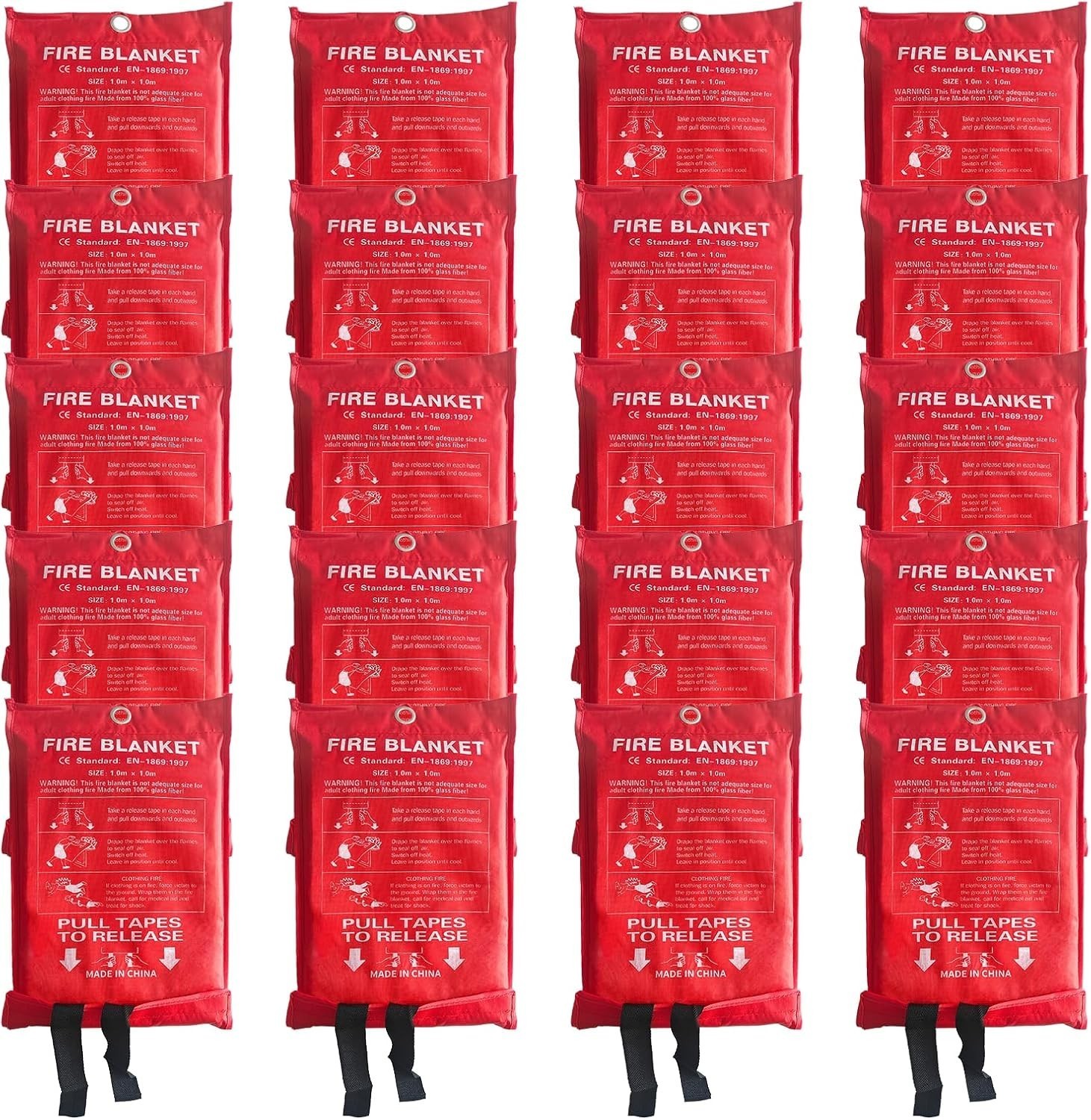 24 Packs Fire Blanket – 39.37×39.37 Inches 1100℉ Heat Resistant Emergency Fire