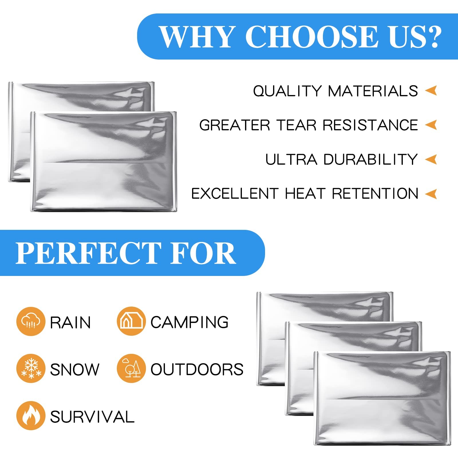 75 Pack Emergency Foil Thermal Blankets – Silver Foil Survival Blanket Space …