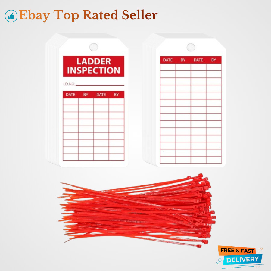 90 Sets Ladder Safety Inspection Tags with Adjustable Zip Ties 5.51 X 3 Inch Acc