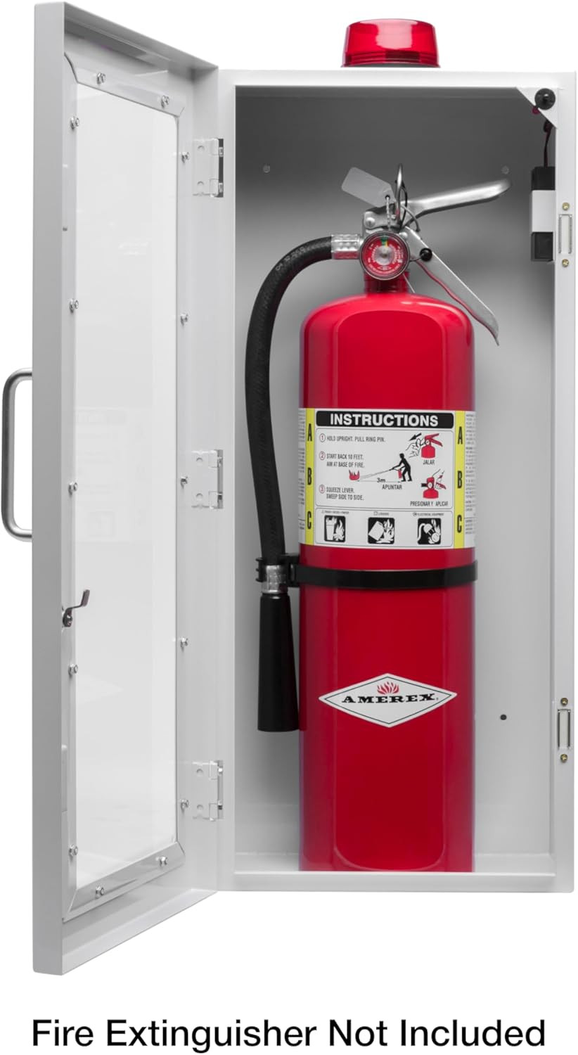 10 Lb Fire Extinguisher Cabinet with Alarm, Lock, & Breakable Acrylic Window | W