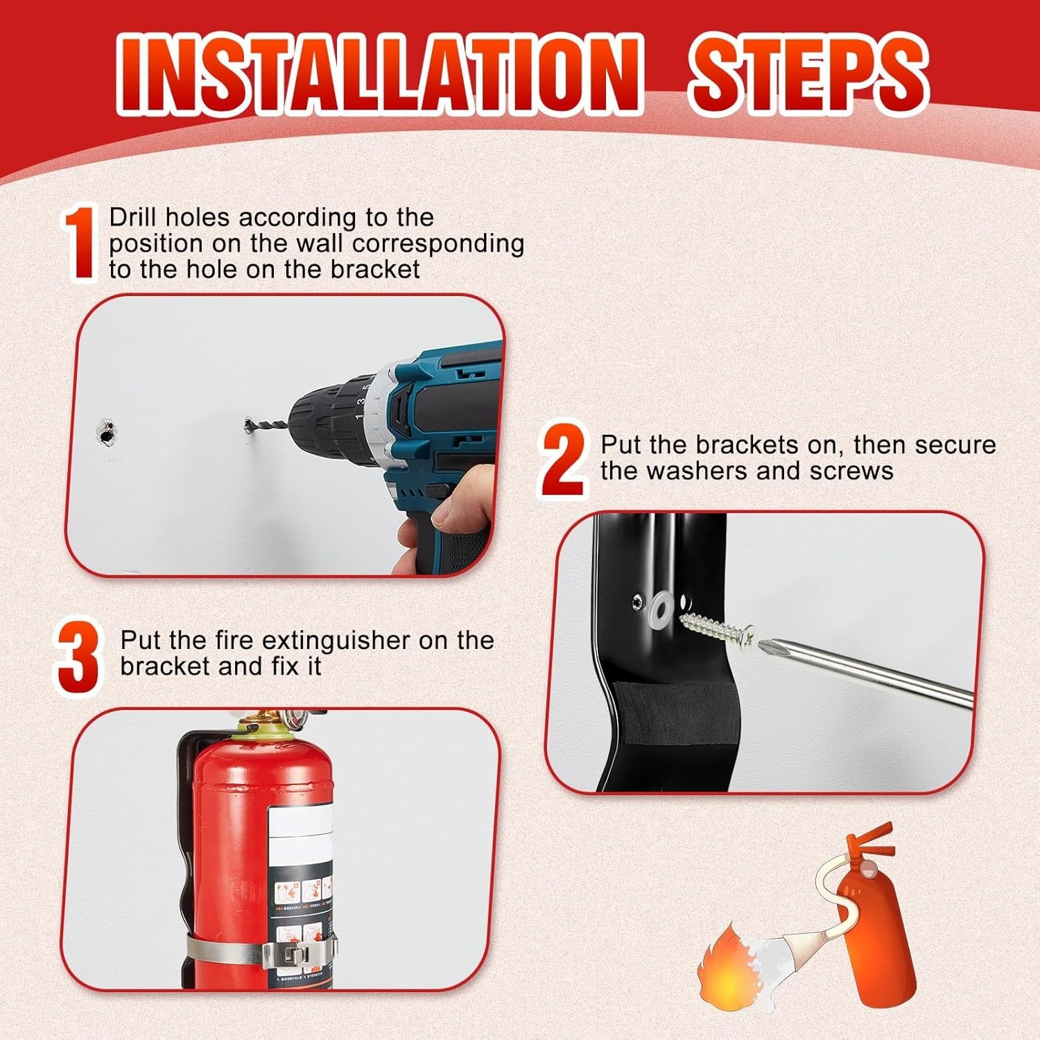 2 Pack Fire Extinguisher Bracket 5 lb Wall Mount Stainless Steel Fire Extingu…