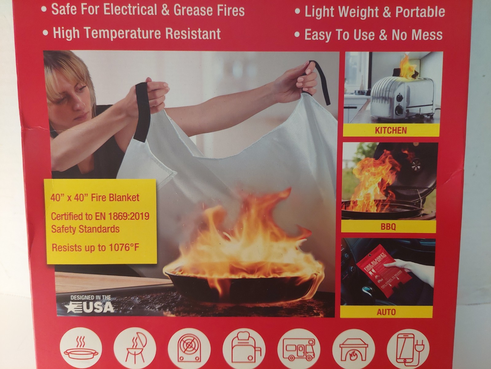Fire Extinguisher Blanket 2 Pack Light Weight Easy To Use 40 x 40 Inch New