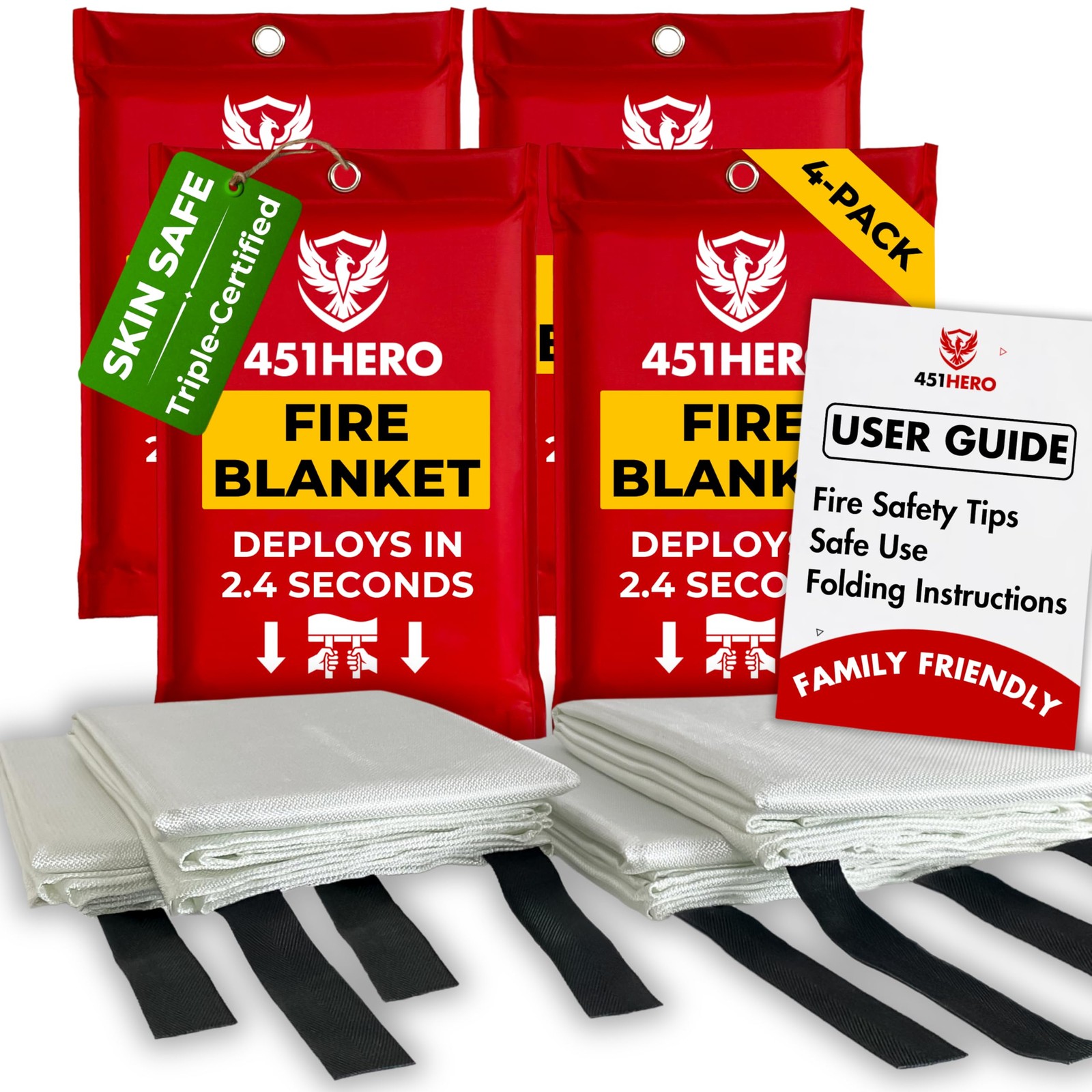 Fire Blanket – 4 Pack, Triple Certified, Comfort Weave Skin-Safe Fiberglass, …
