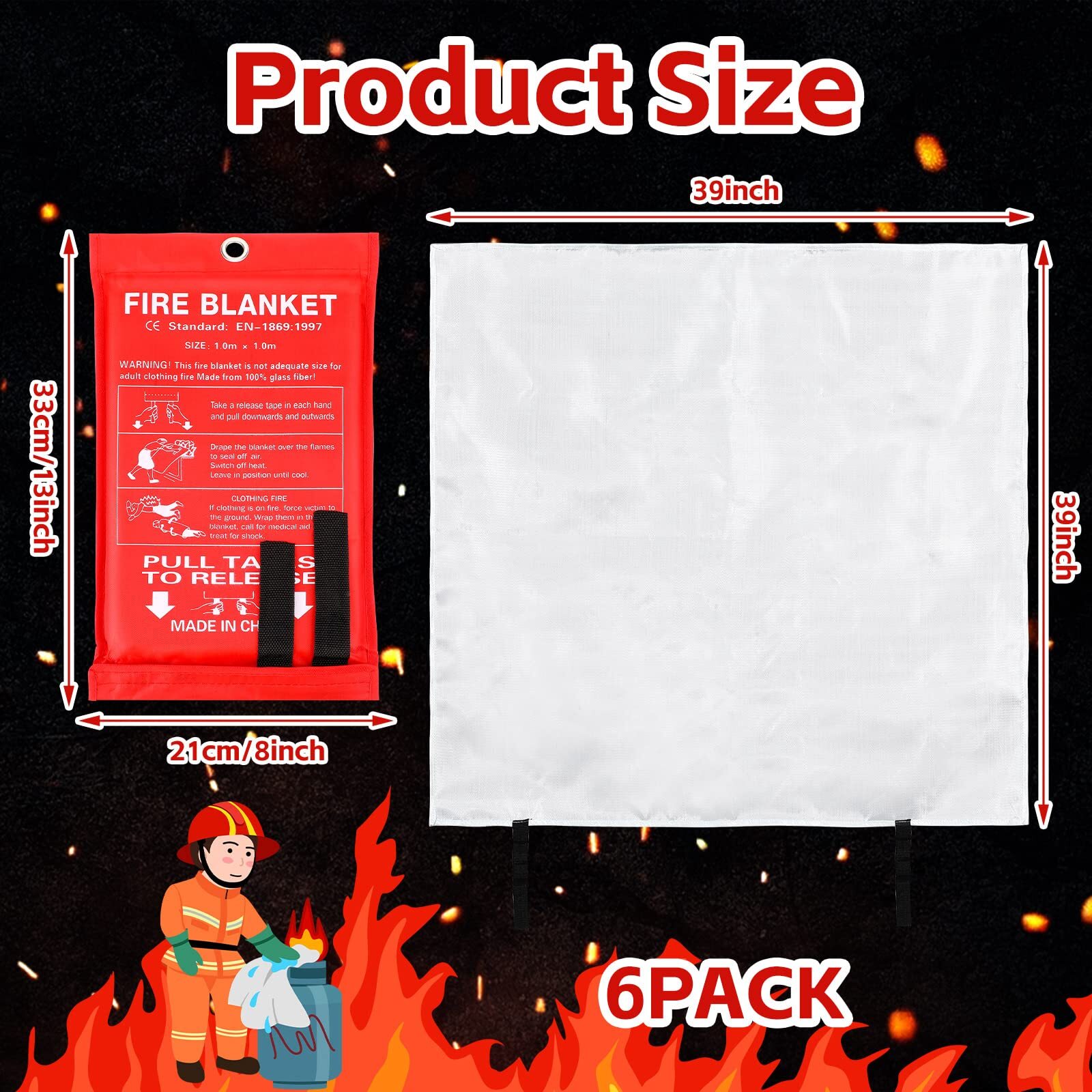 FIRE BLANKET Fiberglass Emergency Home Office Retardant Prepared 39”x39”,LARGE