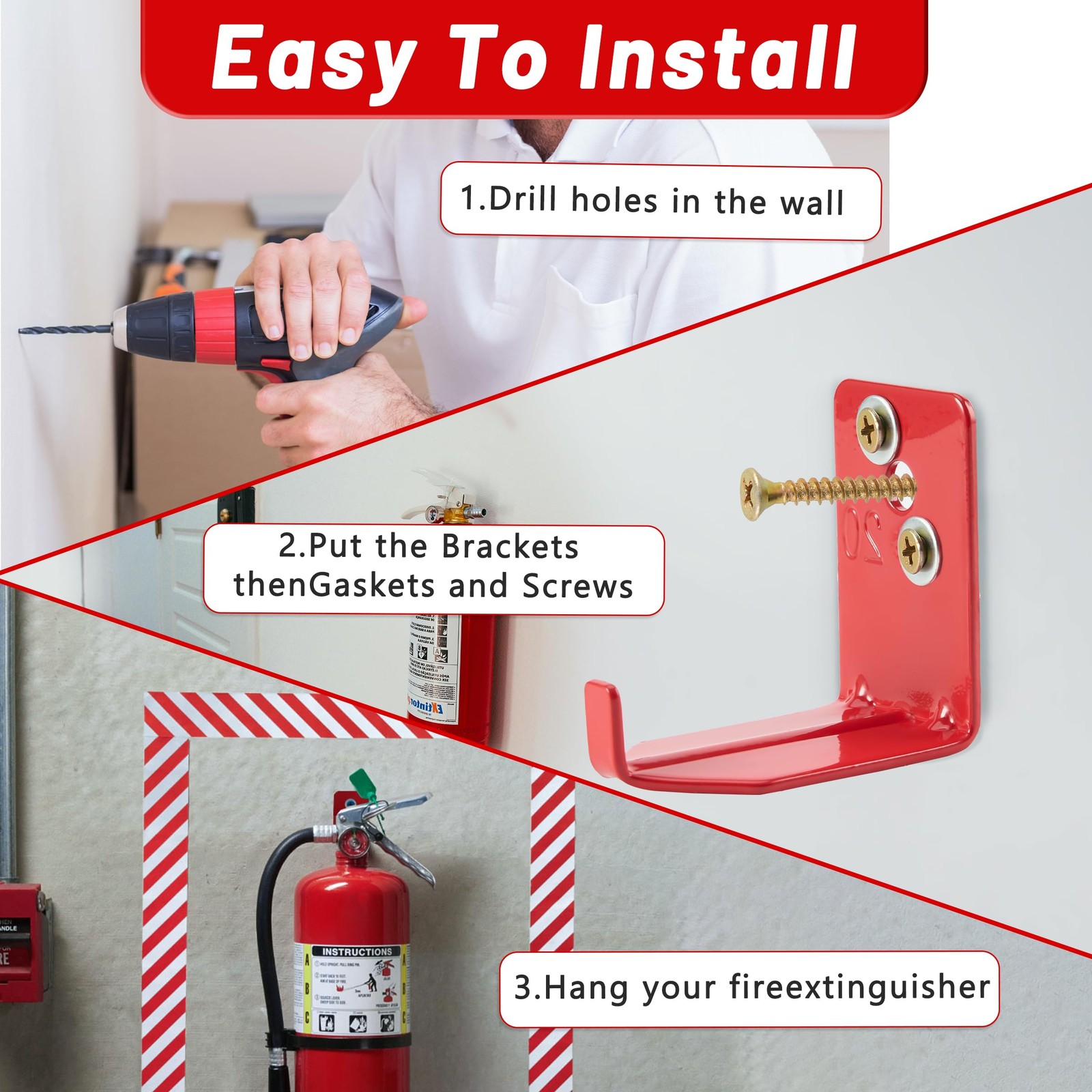 8 PCS Heavy Duty 3Hole Fire Extinguisher Mount Bracket Durable 20lb Hook