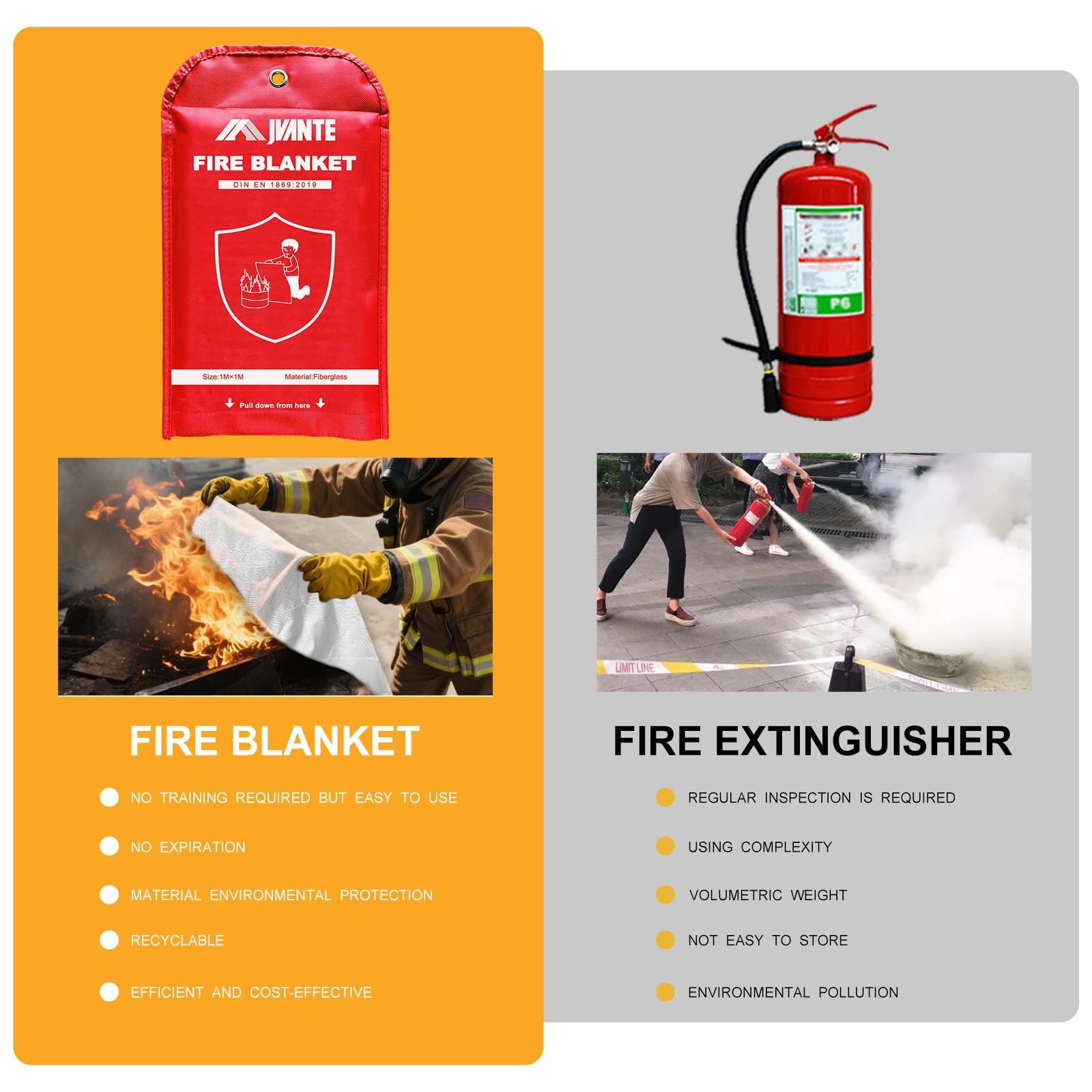 Jvante Emergency Fire Blanket-4 Pack for Home and Kitchen – 40″x40″ Fiberglas…