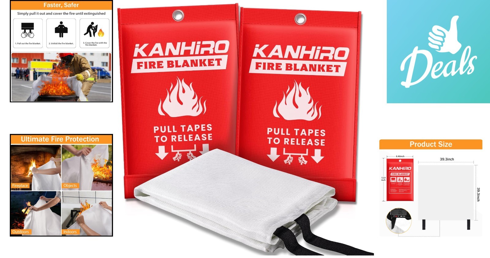 Home Kitchen Fire Blanket – 39×39 in Fiberglass, Easy to Use, Safe & Reusable