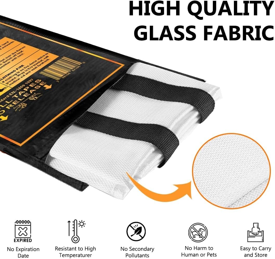 SAFECASTLE 4 Fire Emergency Survival Kit Blanket (59″x59″) with 2 Hook and Glove