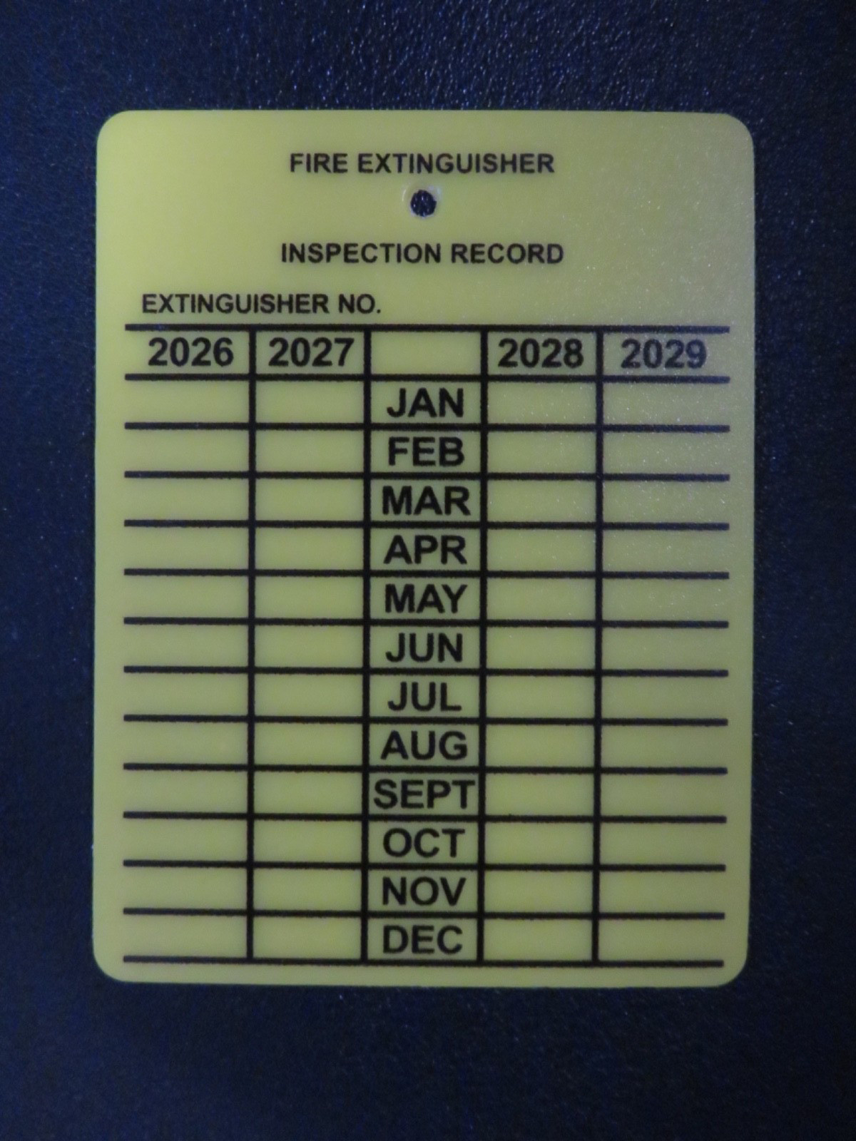 (25) PLASTIC FIRE EXTINGUISHER 4-YEAR INSPECTION TAGS…2024-2025-2026-2027