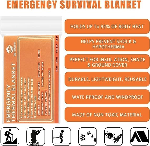 Emergency Mylar Thermal Blankets -Space Blanket Survival kit Camping Blanket (4-