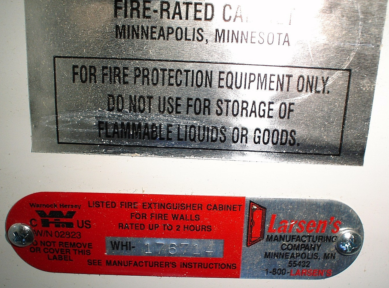 New Larsen’s Stainless Fire Extinguisher Fire-Rated Cabinet with Lock & Keys