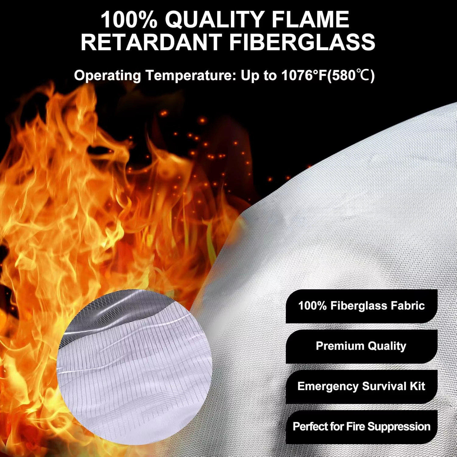 Fiberglass Fire Emergency Blanket – Flame Retardant Safety Cover for Survival