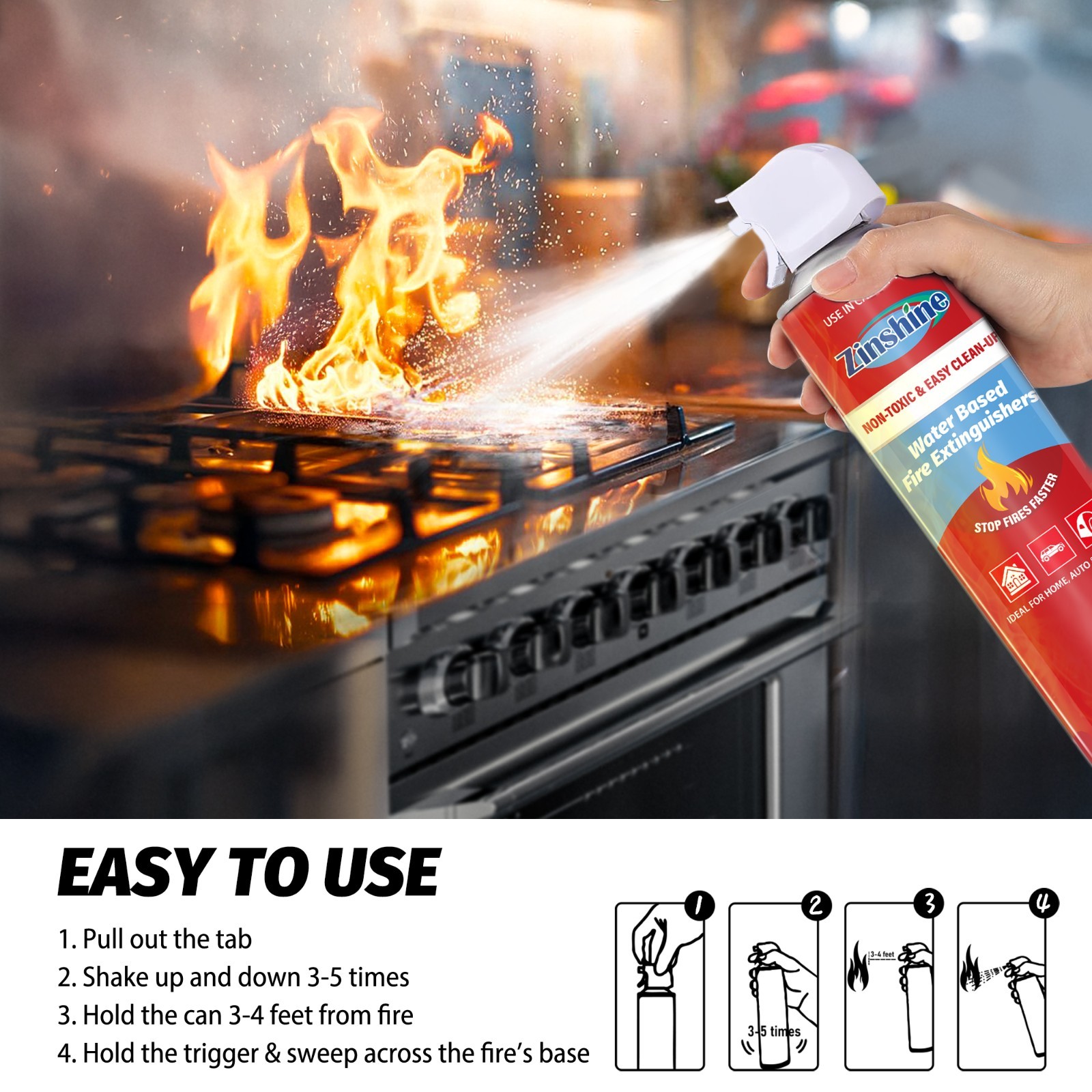 3 Pack Small Fire Extinguisher Portable for Kitchen Home Car Fast Response Spray