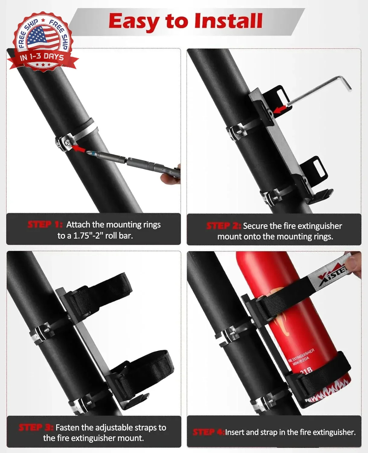Quick Release UTV Fire Extinguisher Mount Kit Fire Extinguisher Holder Adjustabl