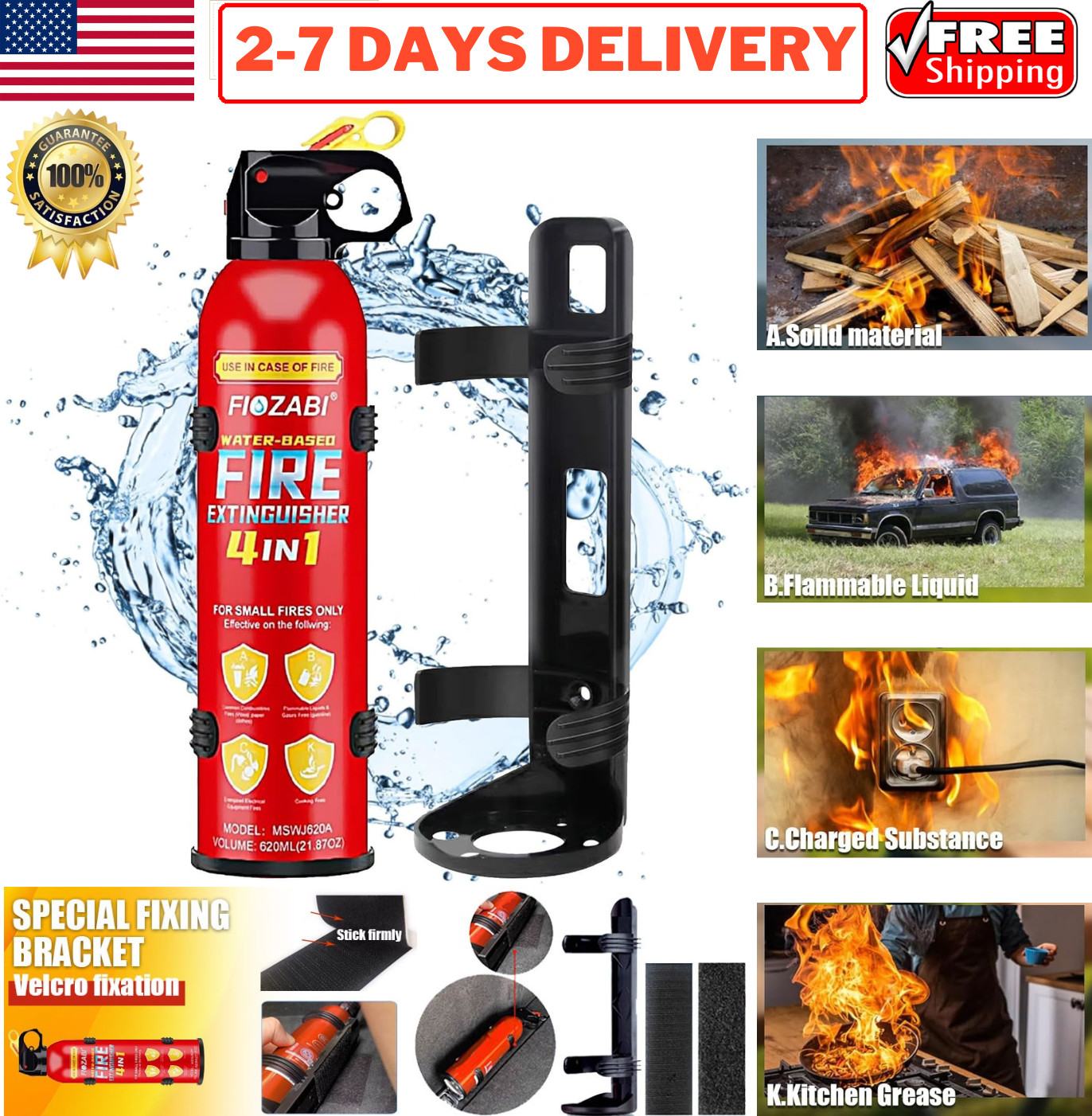 Portable Fire Extinguisher Spray With Bracket For Car Home Kitchen Garage House