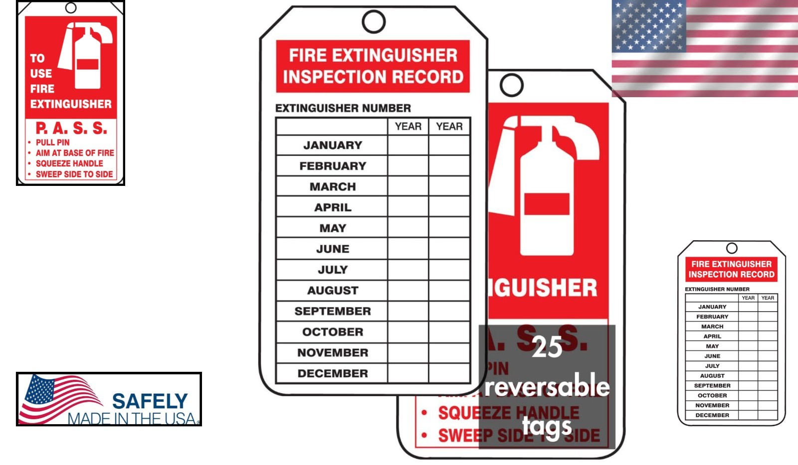 Flexible Mini Fire Extinguisher Inspection Tags – 25 Count, 4.25″ x 2.13″ Size