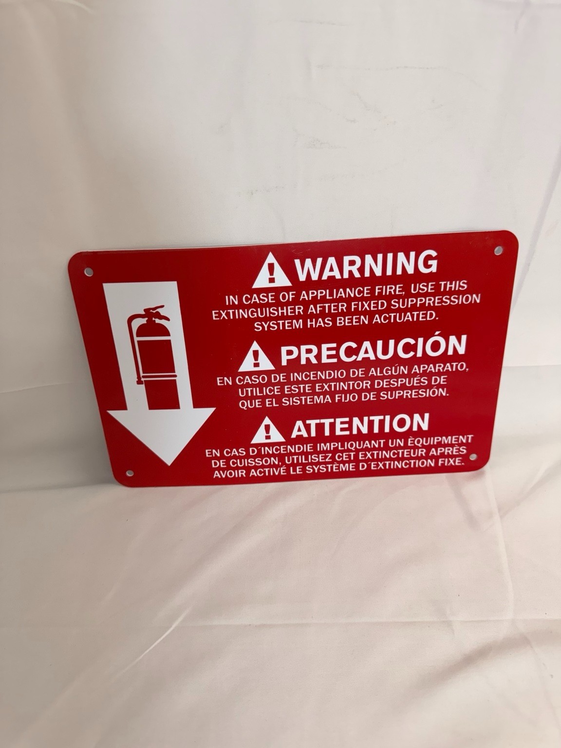 Metal Fire Extinguisher Warning Sign Restaurant Kitchen Suppression System Red