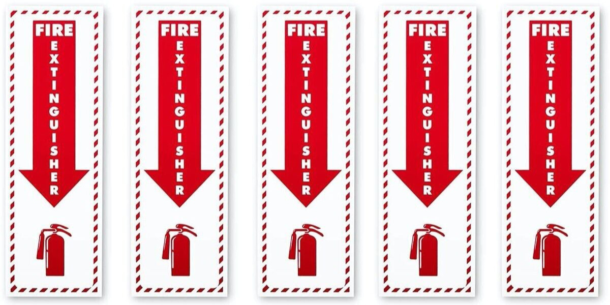 ✅🔥🧯5-PICTORIAL 4X12 FIRE EXTINGUISHER SIGNS H.D. THICKNESS (VINYL ADHESIVE)