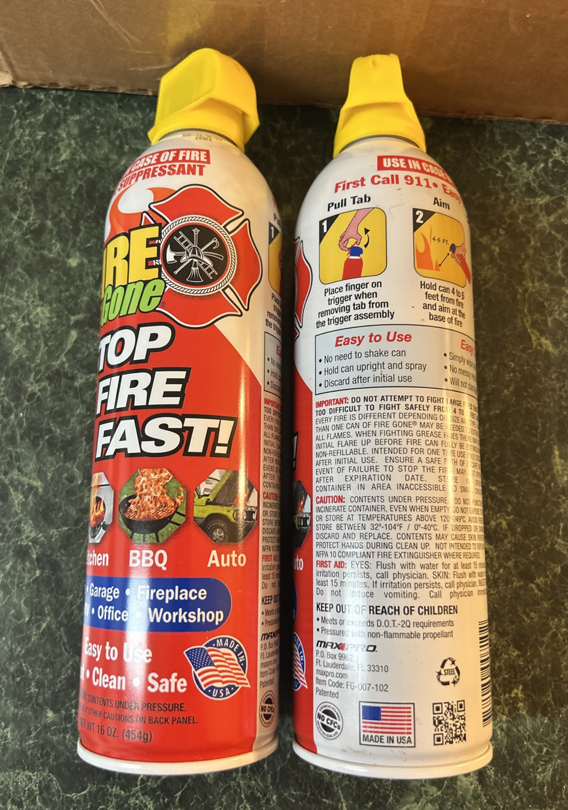 2x 16 Oz Max Pro Fire Gone Fire Suppressant Extinguisher Canisters Cans Boat RV