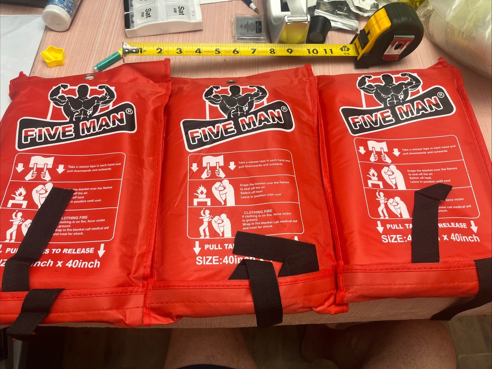 3 Pack! FIVE MAN Emergency Fire Blanket for Home Kitchen 40″x 40″ Fiberglass