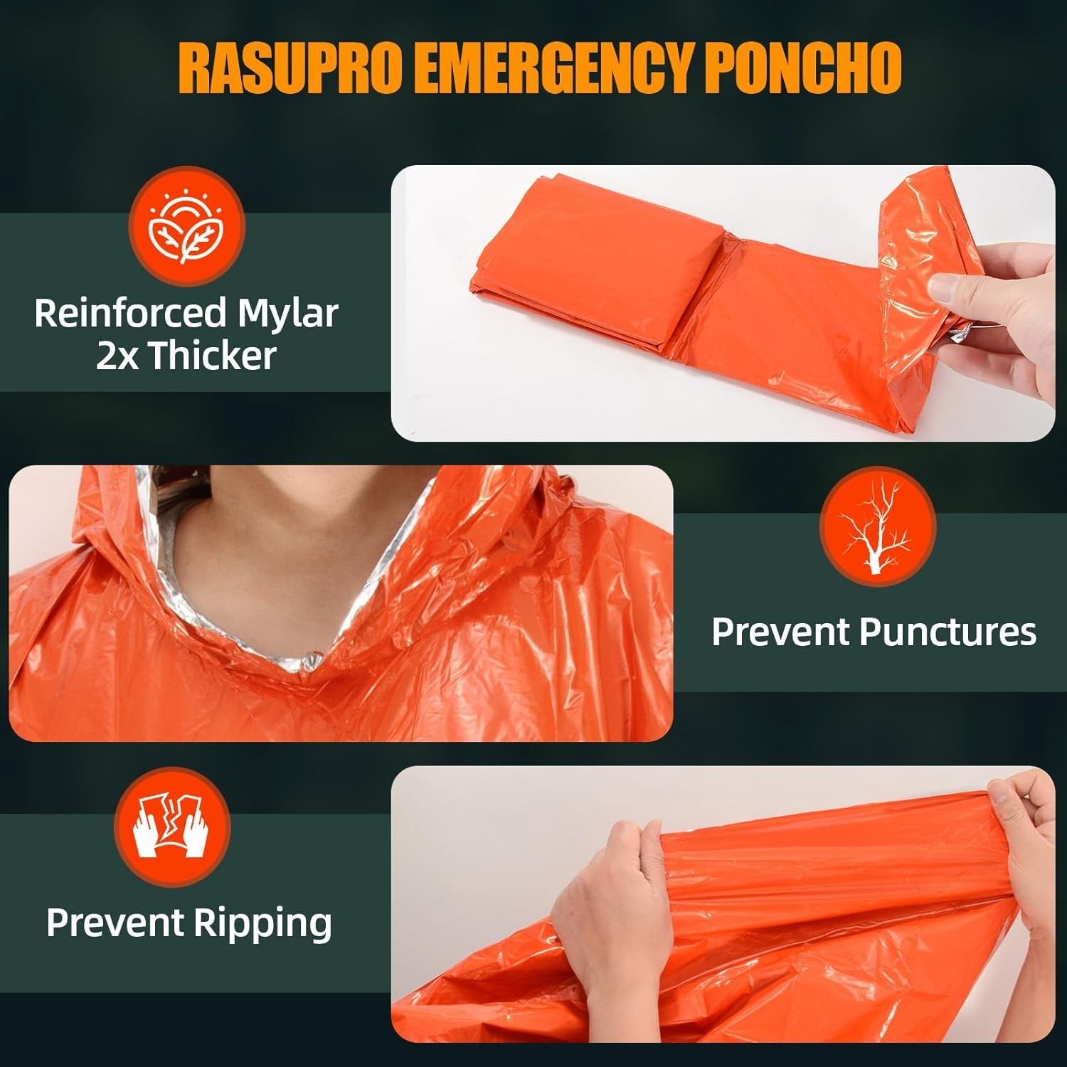 4 Pack Emergency Mylar Blanket Poncho | Waterproof Rain Ponchos | Reusable Pa…