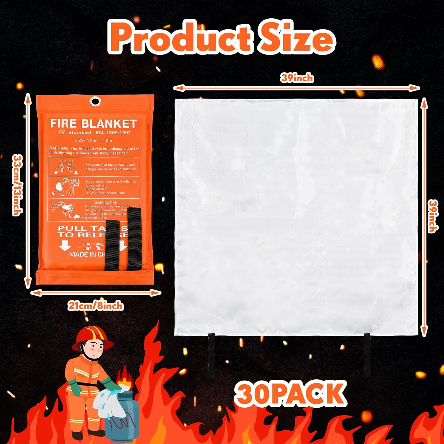 30 Pack Fire Blankets 39” X 39” Fire Blanket Emergency for Home and Kitchen Exti