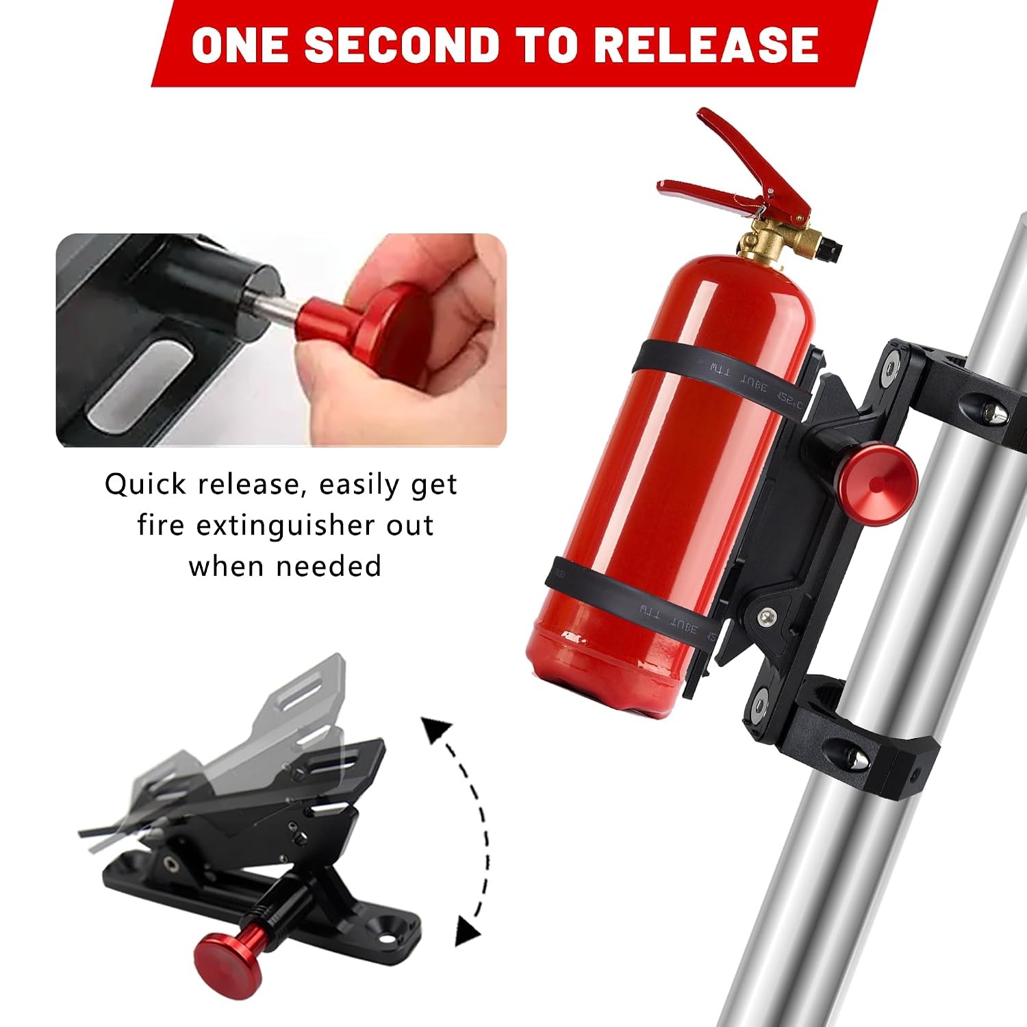 UTV Fire Extinguisher Mount Kit – Aluminum Adjustable Quick Release Roll Bar Car