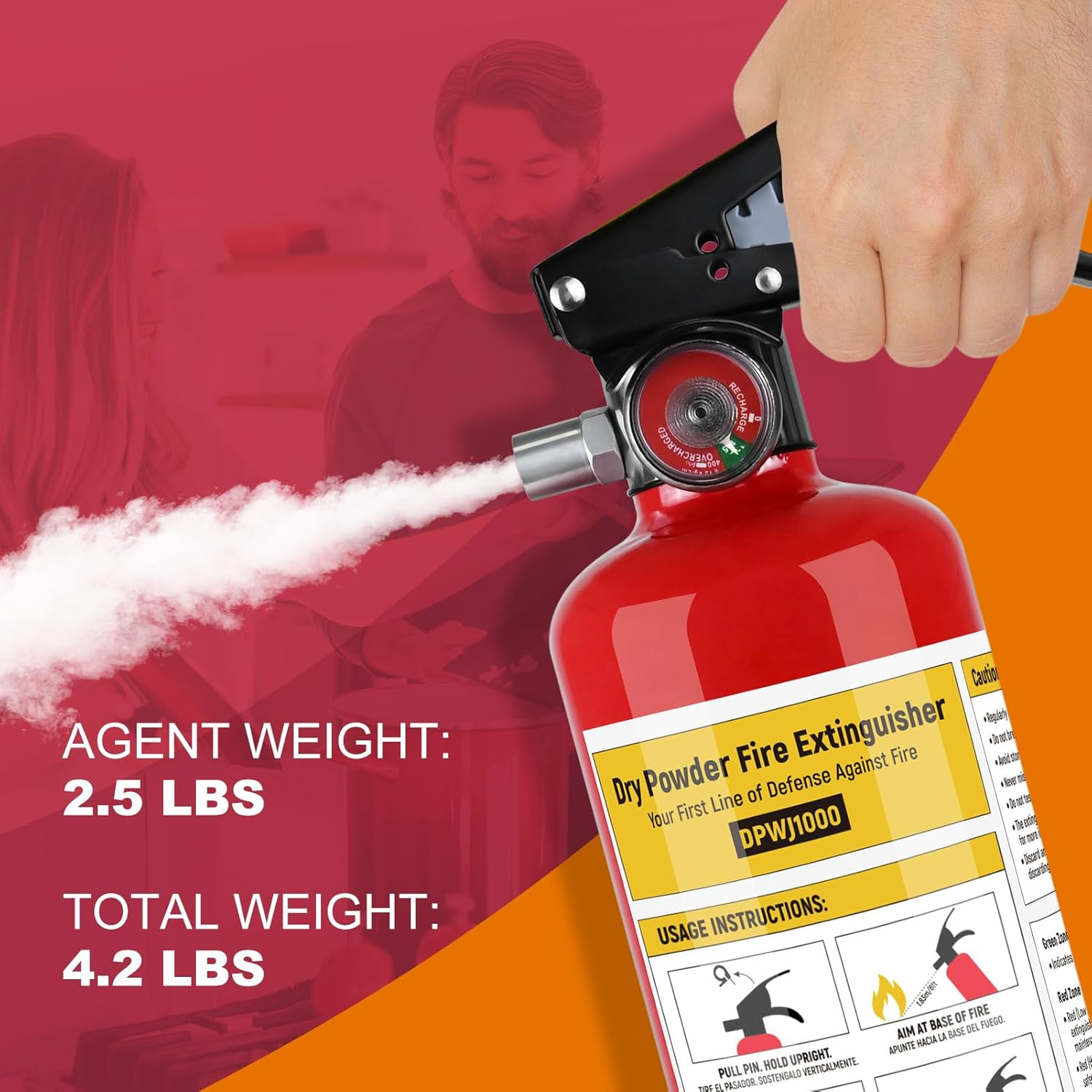 2 Pack ABC Fire Extinguisher – 2.5Lb 1A:10B:C Dry Chemical Fire Extinguisher wit