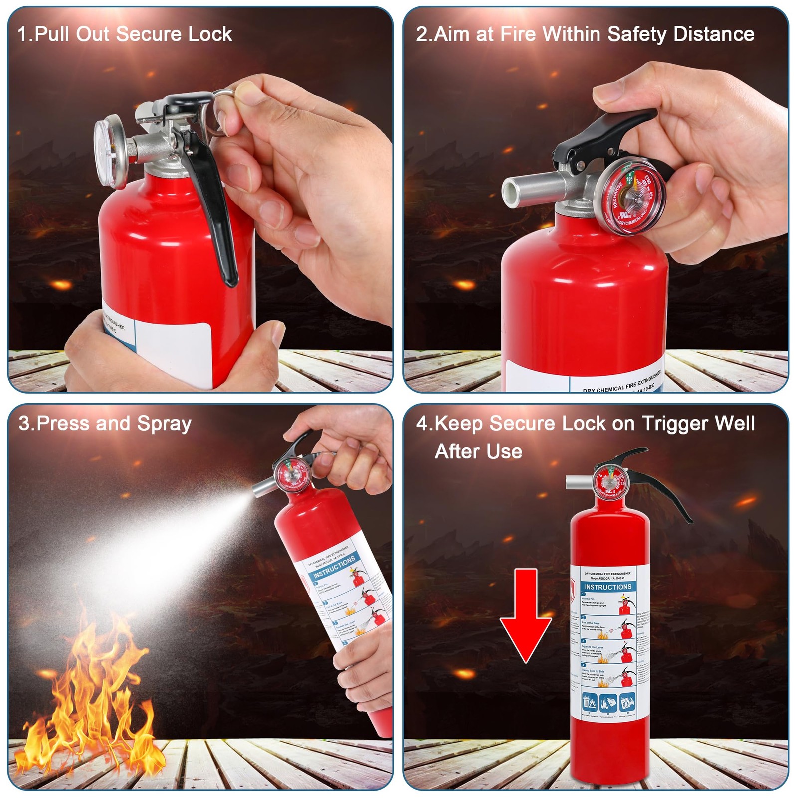 2 Pack ABC Dry Chemical Fire Extinguishers, 2.5 lb 1A:10B:C Rating for Home, Car