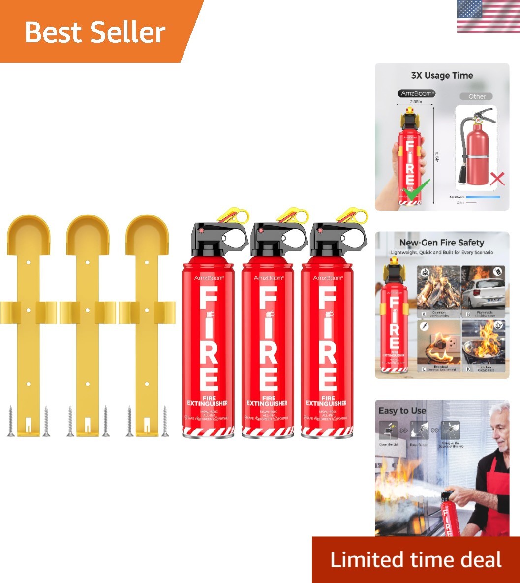 Compact Fire Extinguisher Spray for Home & Boat – 3 Pack with Mounting Solutions