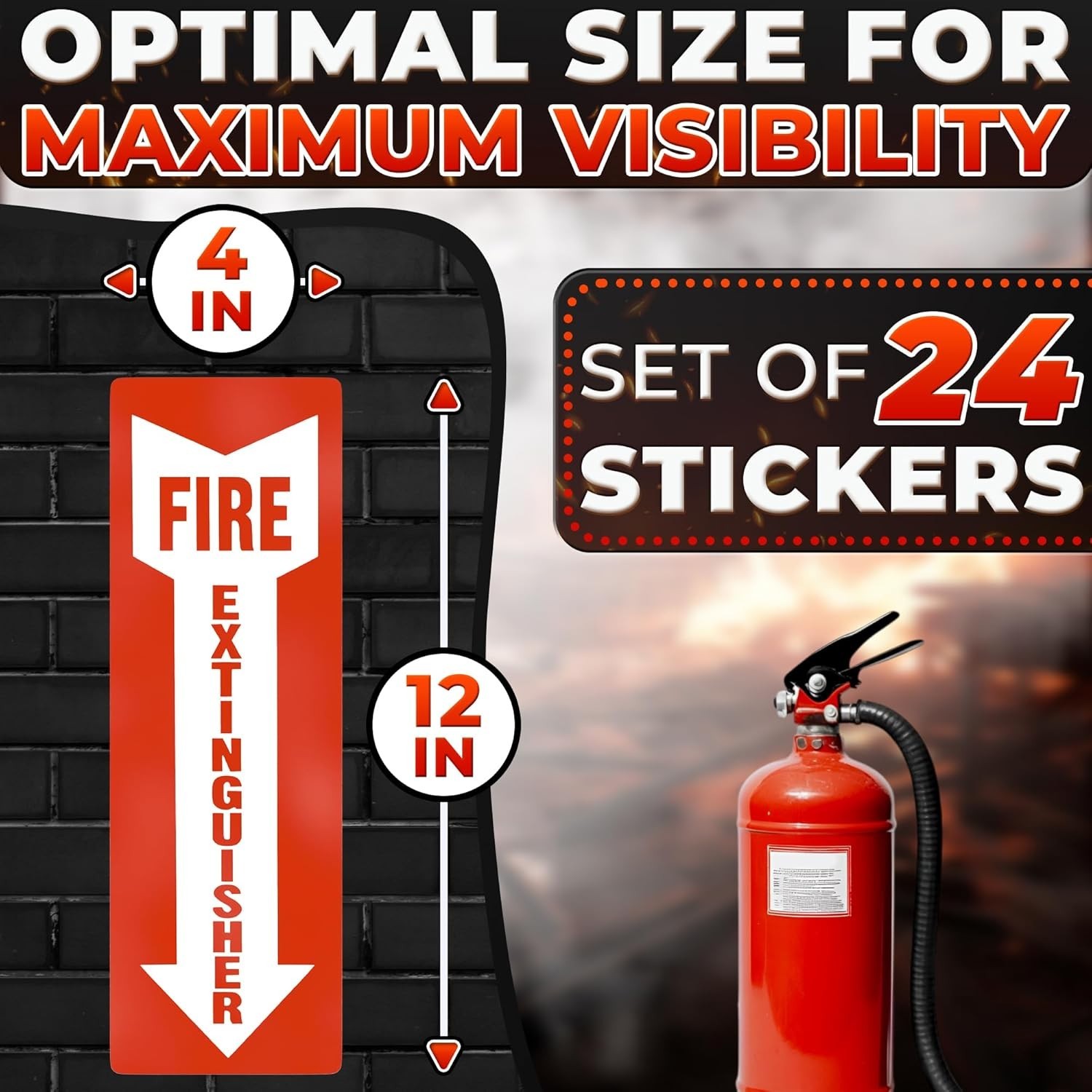 24 Pack Fire Extinguisher Signs – 4×12 Inch Vinyl Signs | Waterproof & Fade-Resi