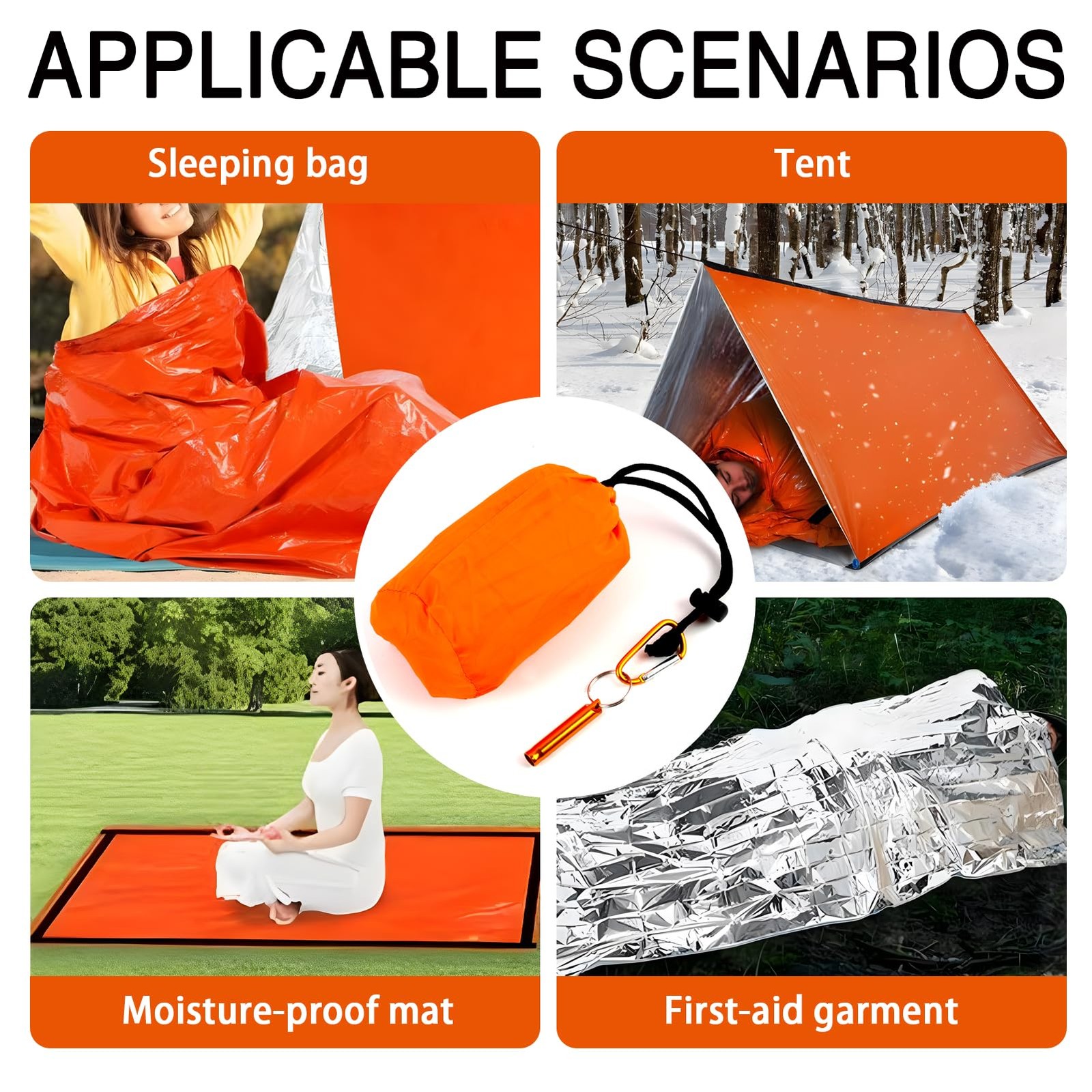 Emergency Sleeping Bags for Survival with Carabiner, 84″X36″ Outdoor PE Orang…