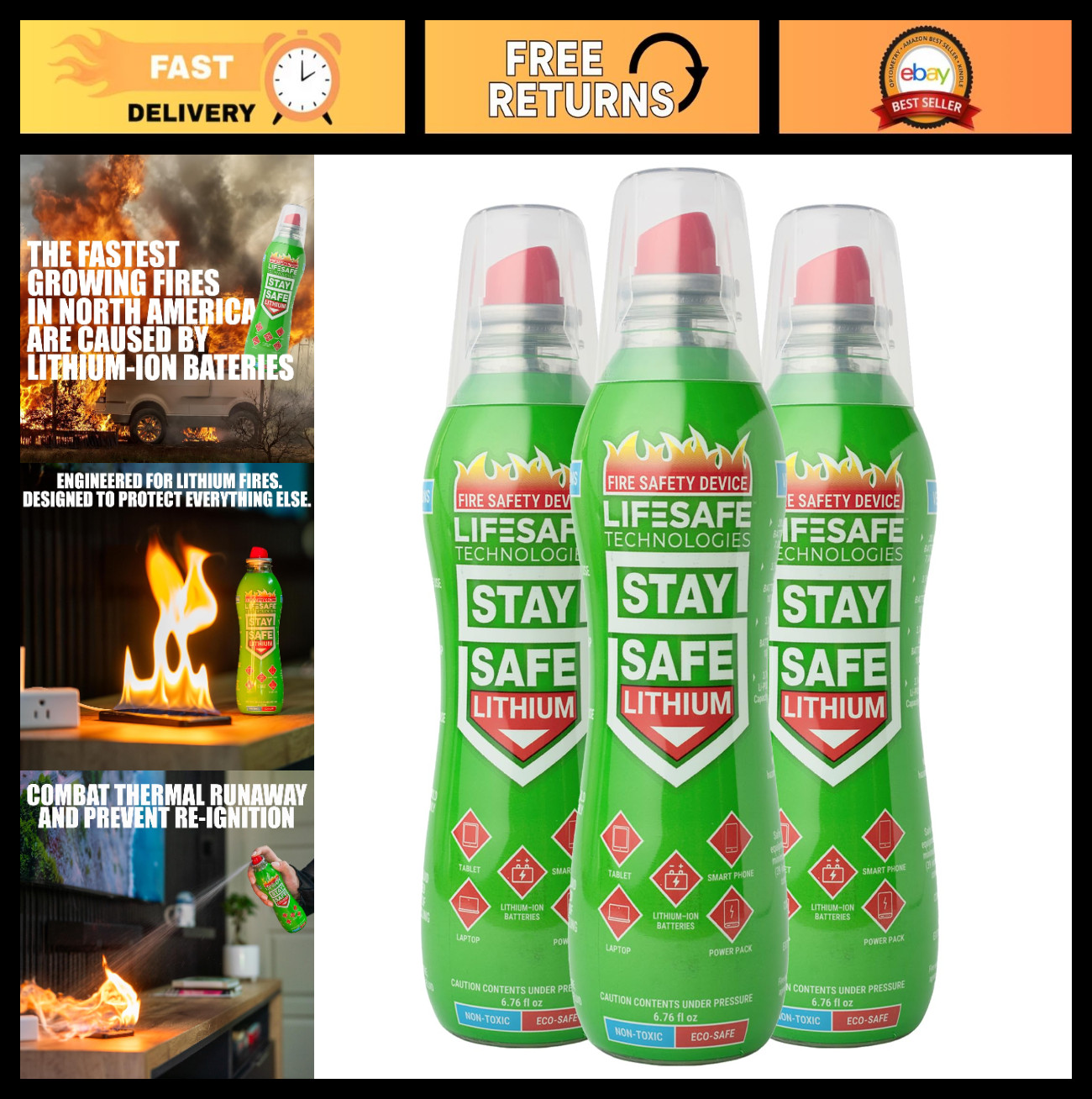 Lithium Fire Extinguishing Spray | Non-Toxic Fluid for Lithium-Ion Battery Fires