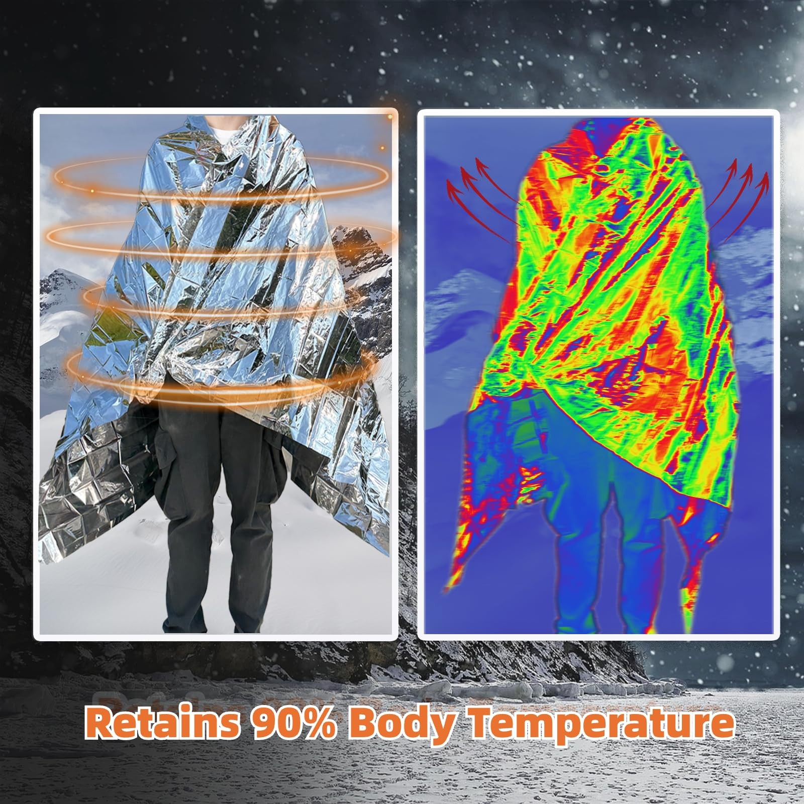 6 Pack Emergency Thermal Blanket Survival, 84” x 64” Extra Large Mylar Blanke…
