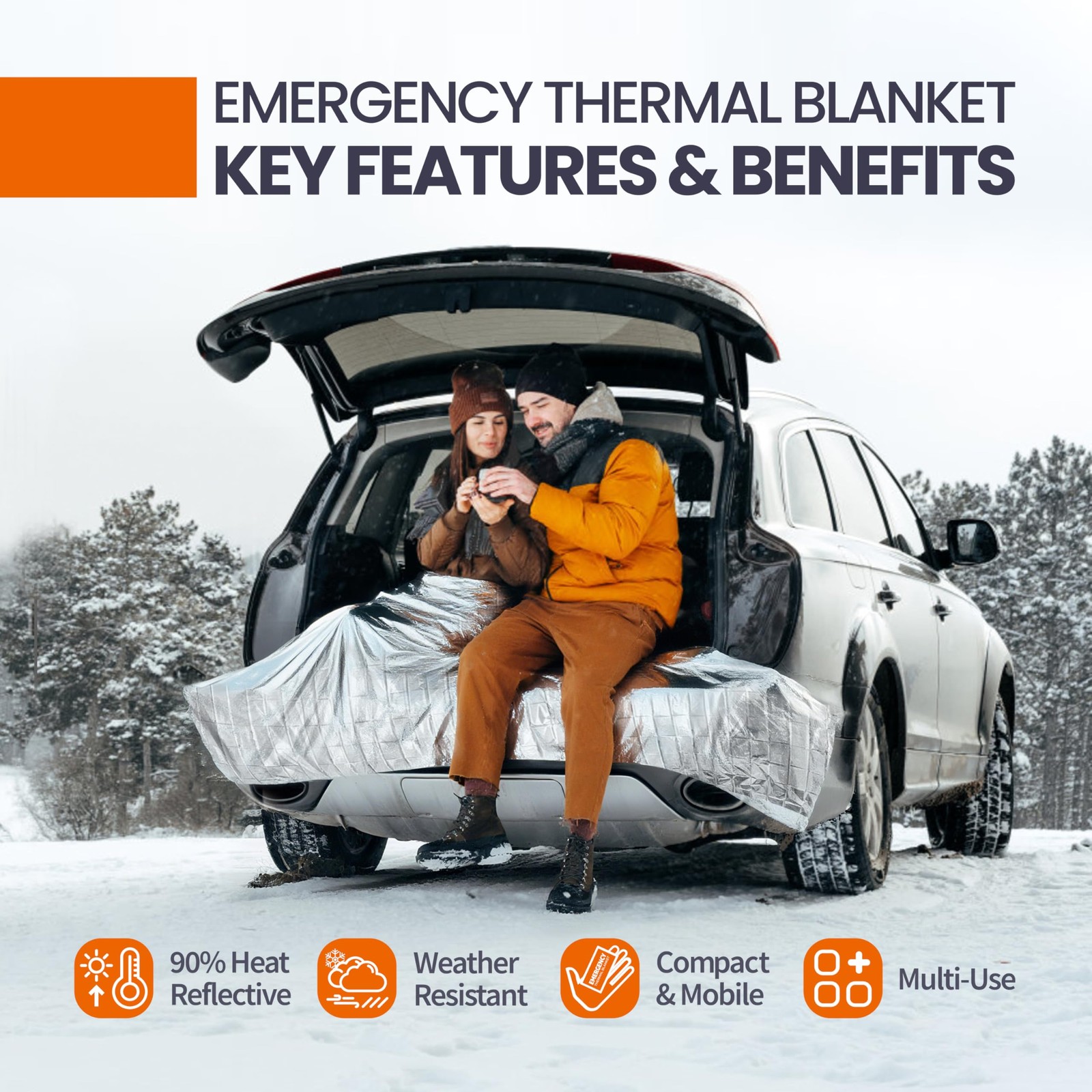 Emergency Blanket, Mylar Thermal Space Blanket for Survival Gear, 4 Pack, 82 …
