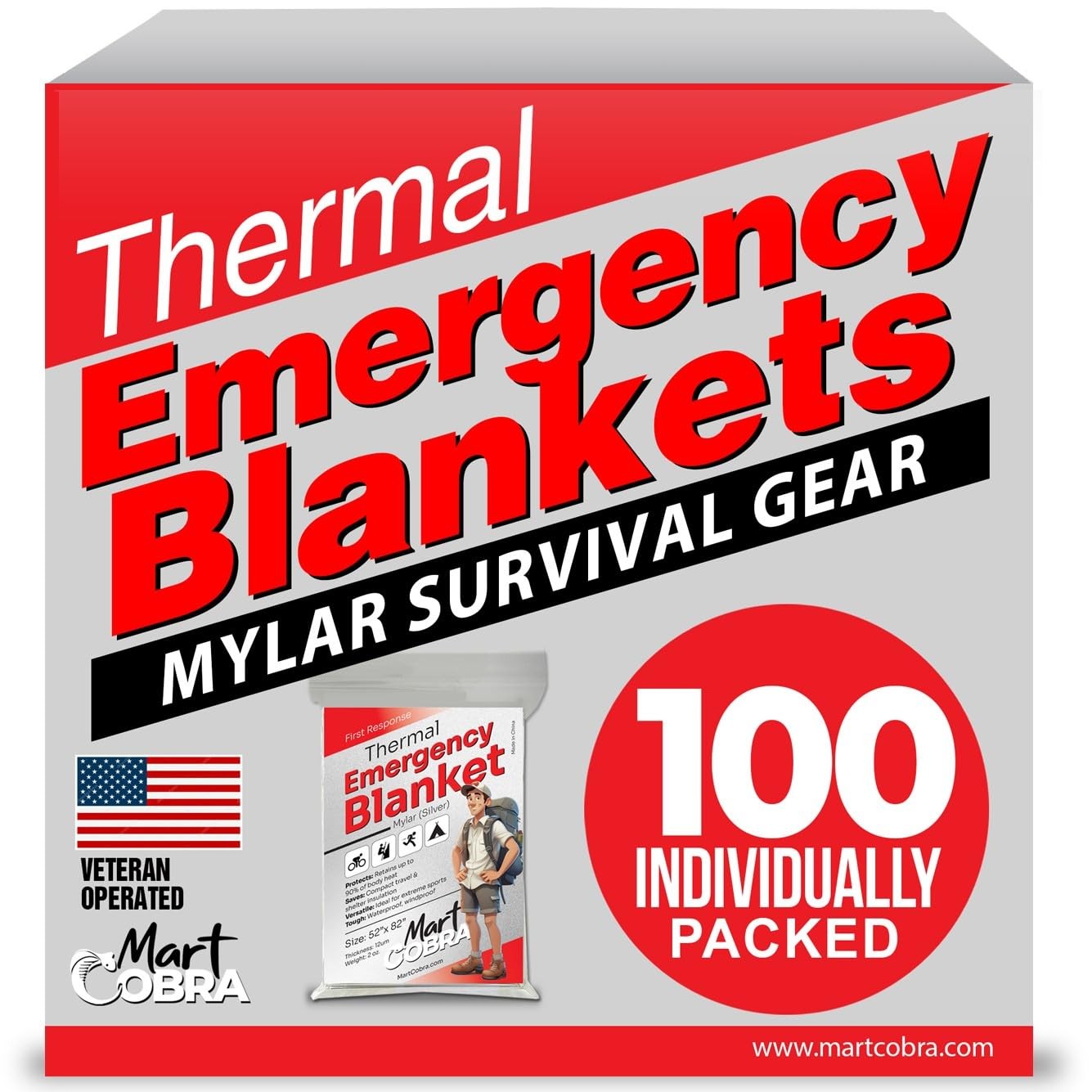 Emergency Blanket 100-Pack | Reflective Thermal Blanket | Survival Gear | Lig…
