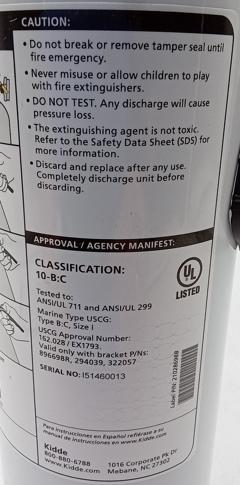10-B:C Fire Extinguisher with Metal Valve White Marine Boat Auto Vehicle Safety