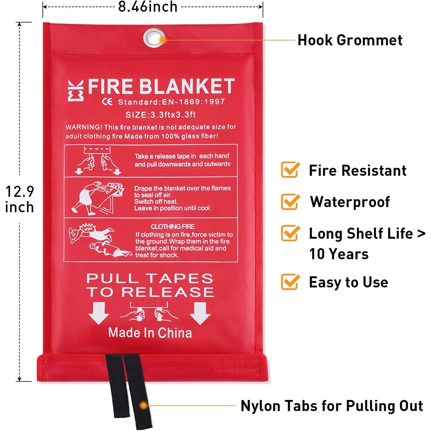 Emergency Fire Blanket for Home – 3.3ft x 3.3ft 4-Pack Fire Suppression Flame…