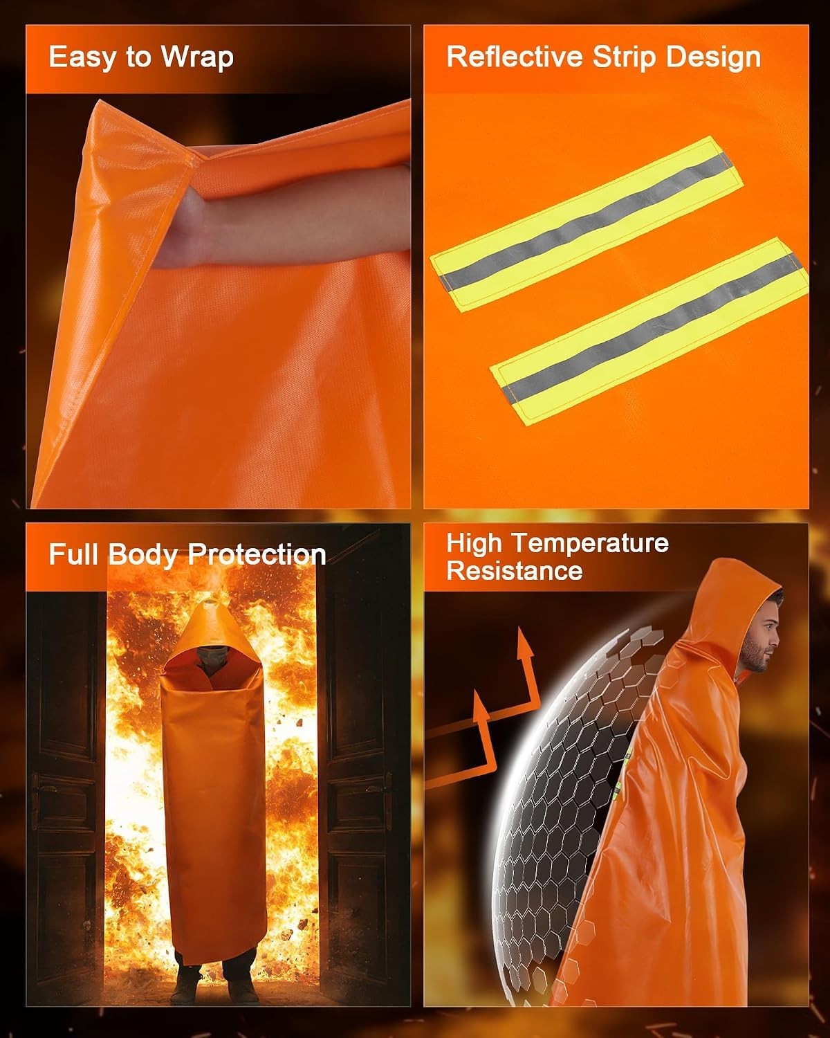 Emergency Fireproof Cloak Hood XL 1076°F Heat Resistant Silicone Coated for