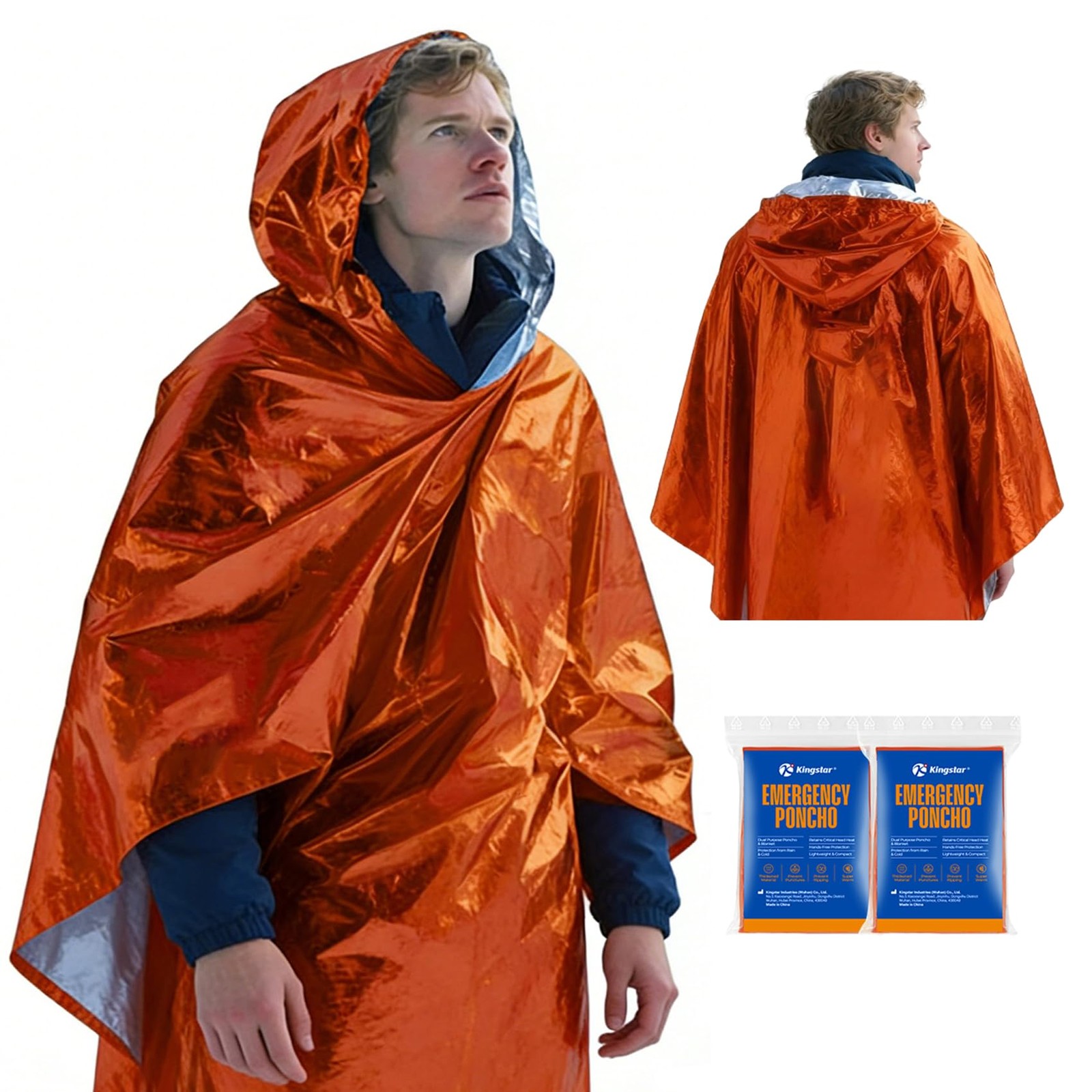 2 Pack Emergency Mylar Poncho, Waterproof Rain Ponchos, Reusable Packable Pon…