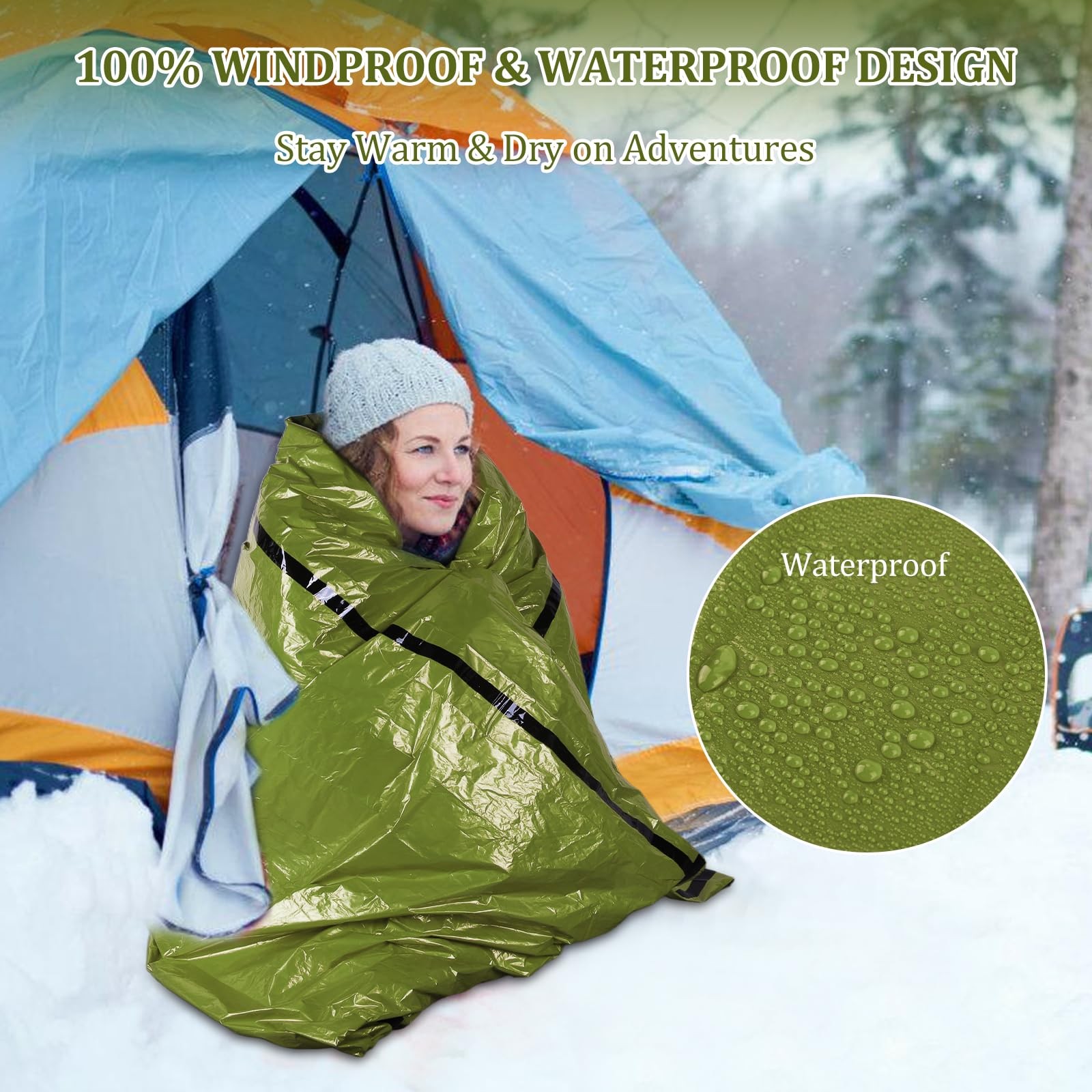Emergency Sleeping Bag 2 Pack Portable Emergency Blanket for Survival Gear, T…