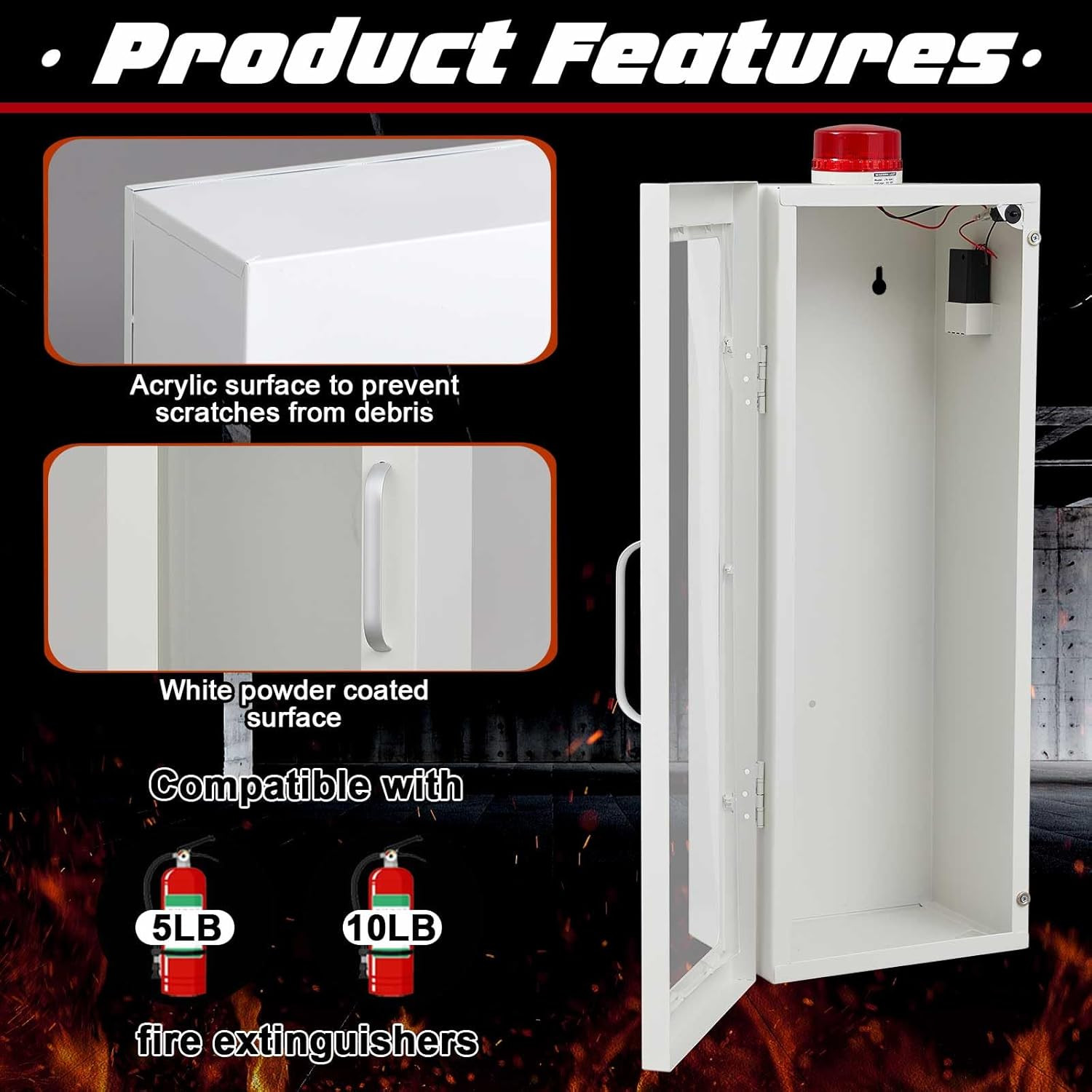 10Lb Fire Extinguisher Cabinet with Alarm & Safety Sign – Wall Mount Case