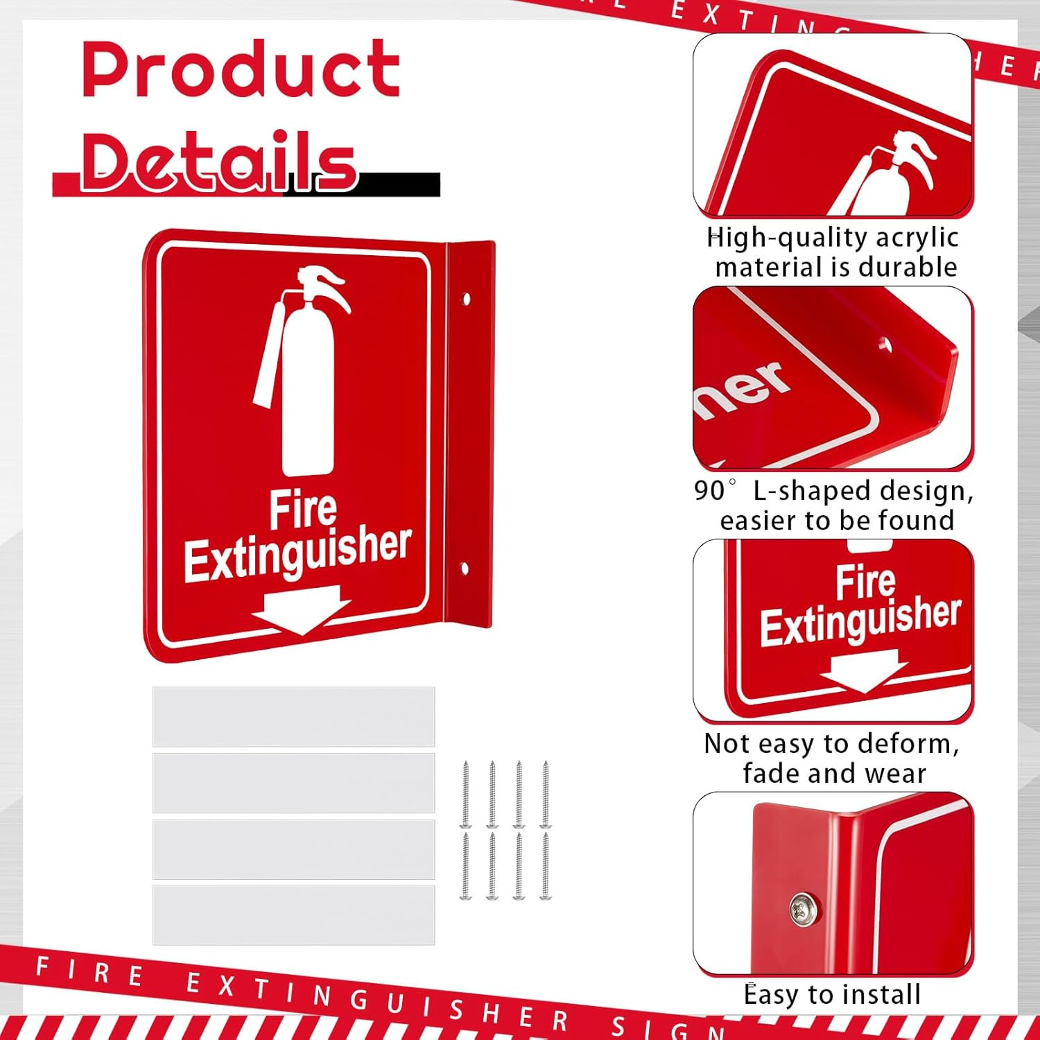 24 Pcs Fire Extinguisher Signs 6.3″ X 6.3″ Fire Extinguisher with Pre Drilled Mo